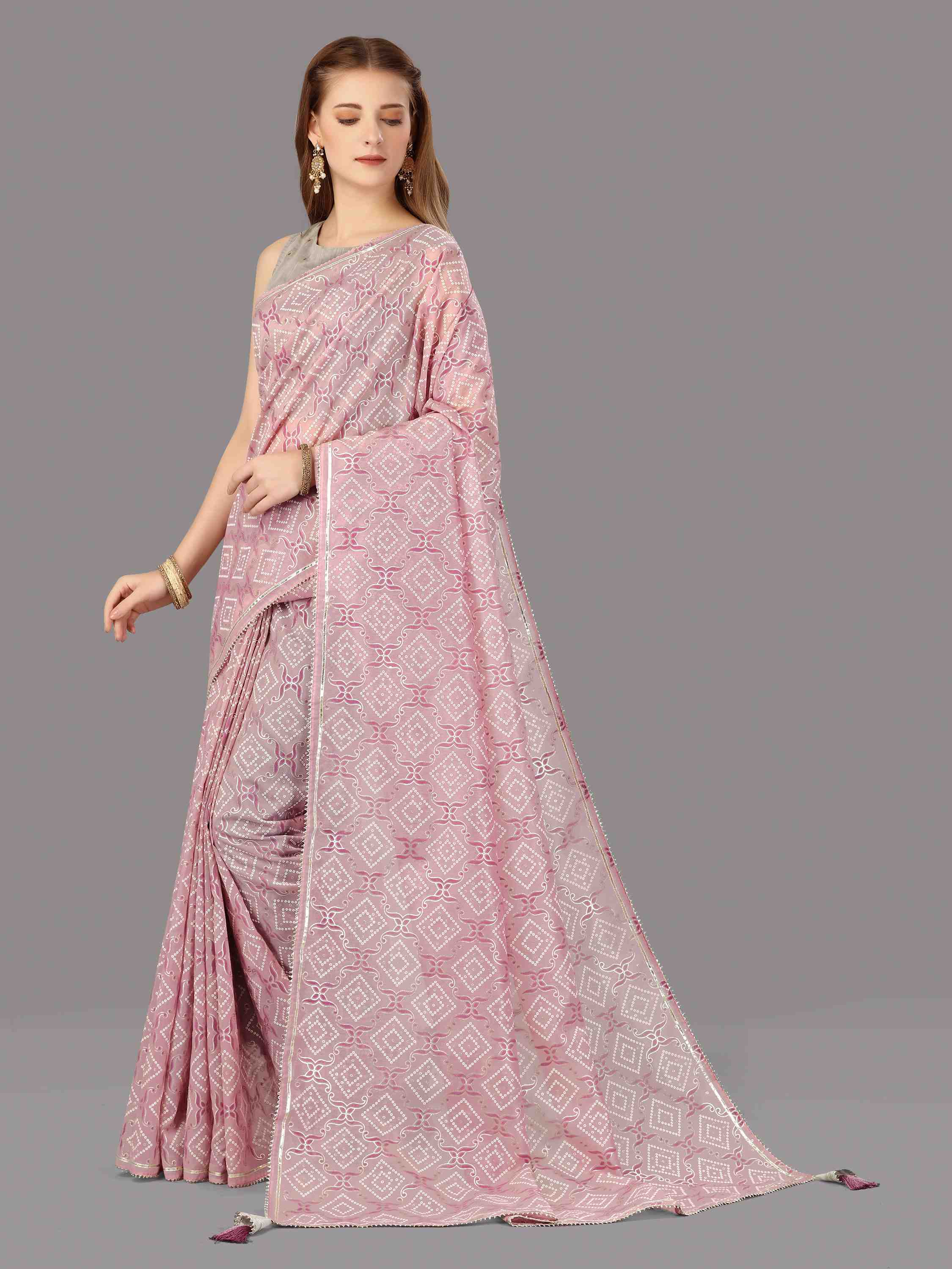 LILAC ORGANZA FOIL SAREE WITH BLOUSE