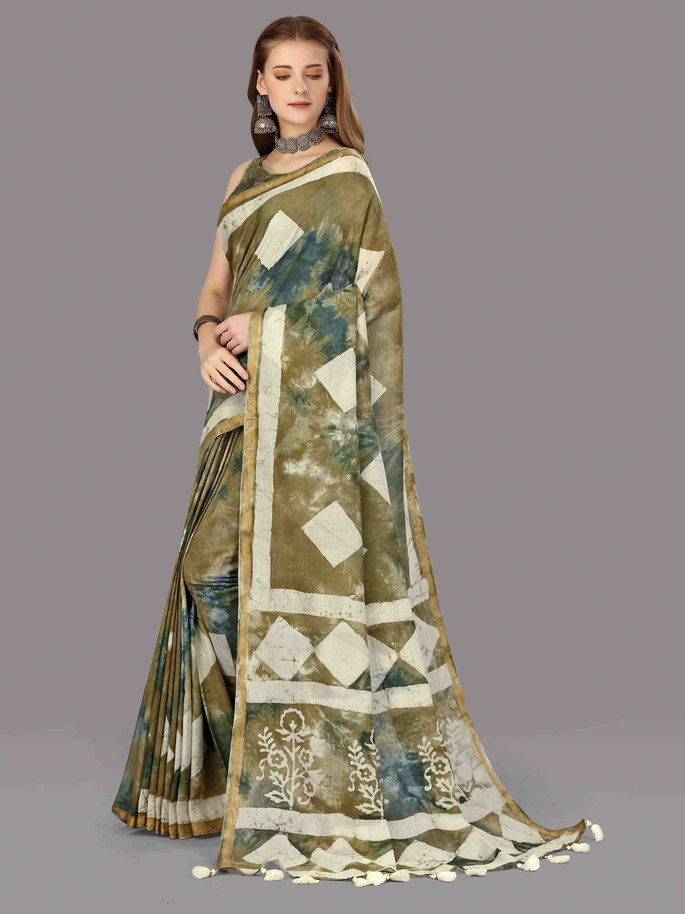 OLIVE MODAL MUL BATIK LIVA SAREE