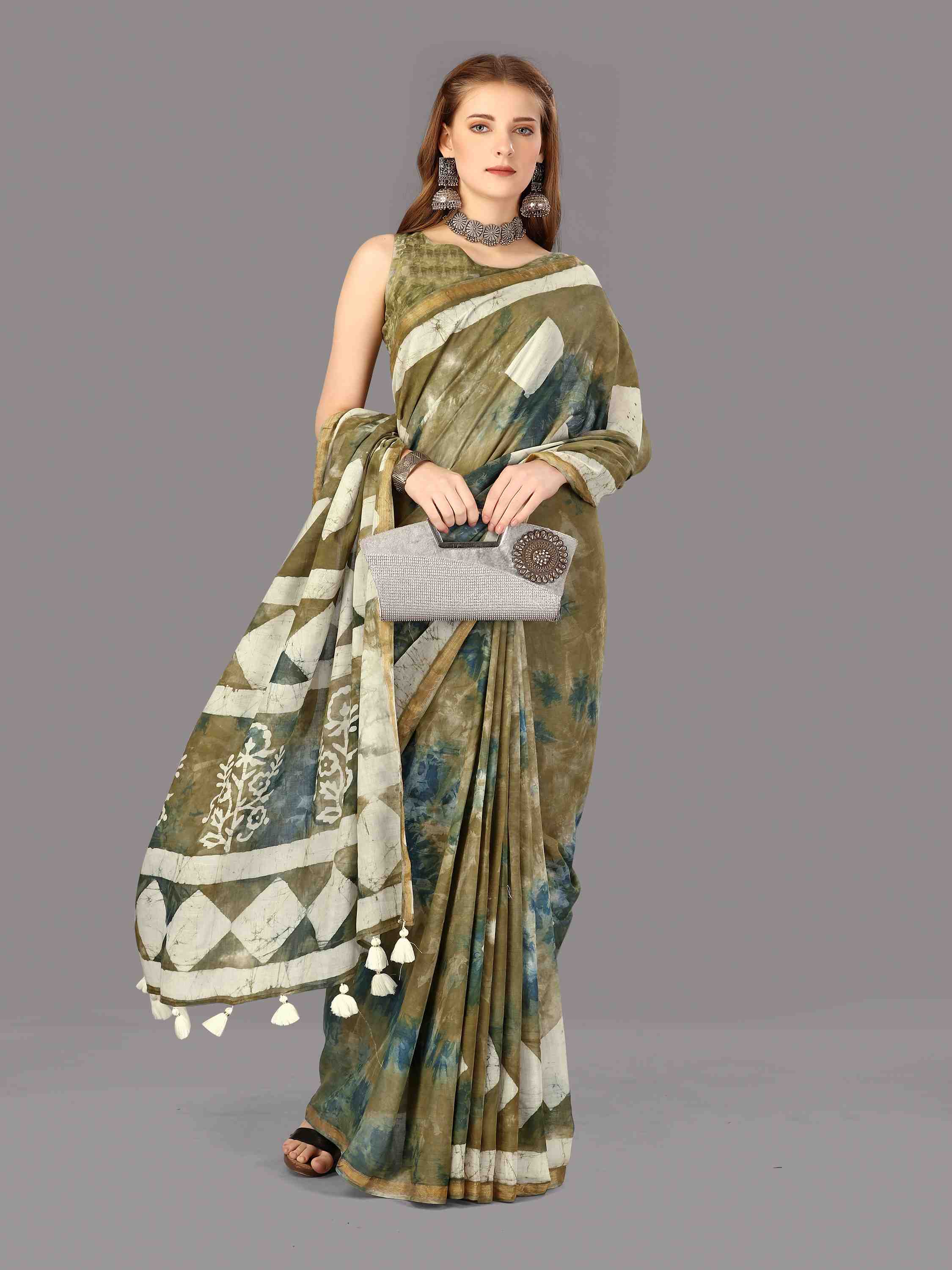 OLIVE MODAL MUL BATIK LIVA SAREE