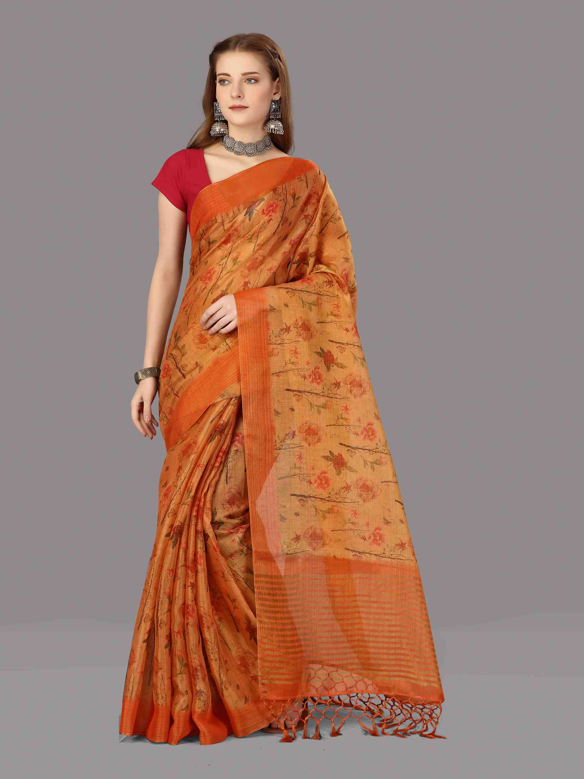 ORANGE DIGITAL CHITT PALLU SAREE