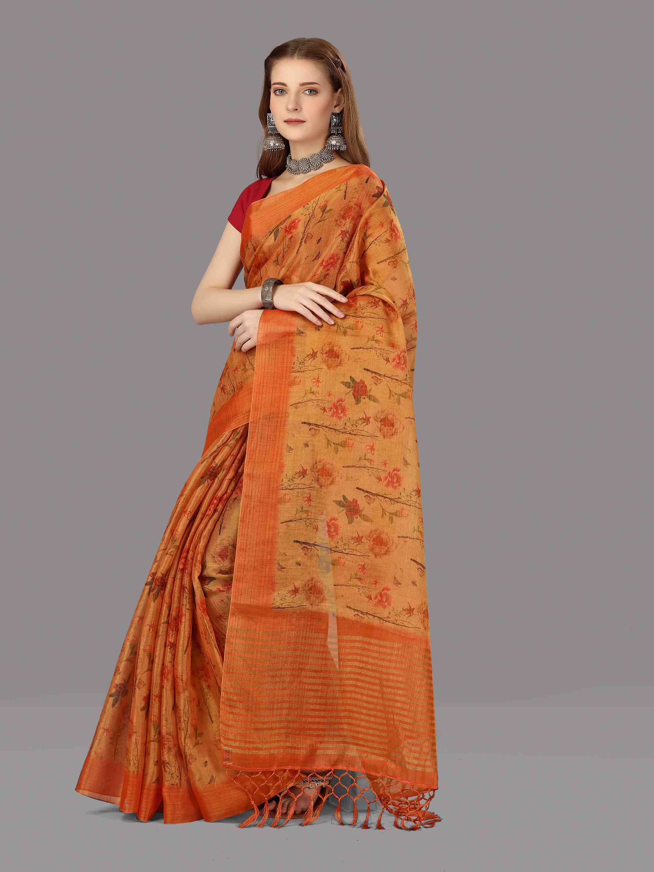 ORANGE DIGITAL CHITT PALLU SAREE