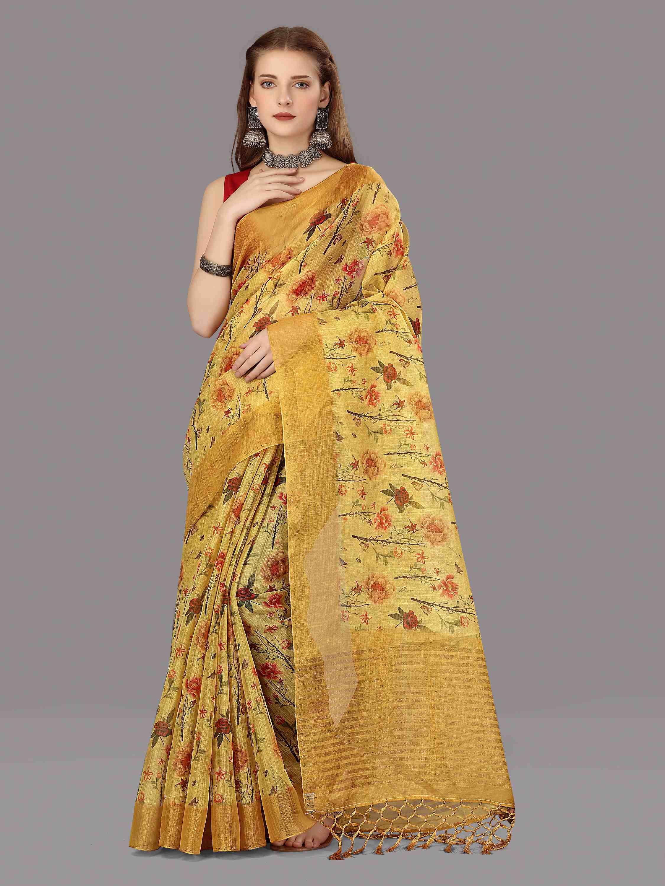 MUSTARD DIGITAL CHITT PALLU SAREE