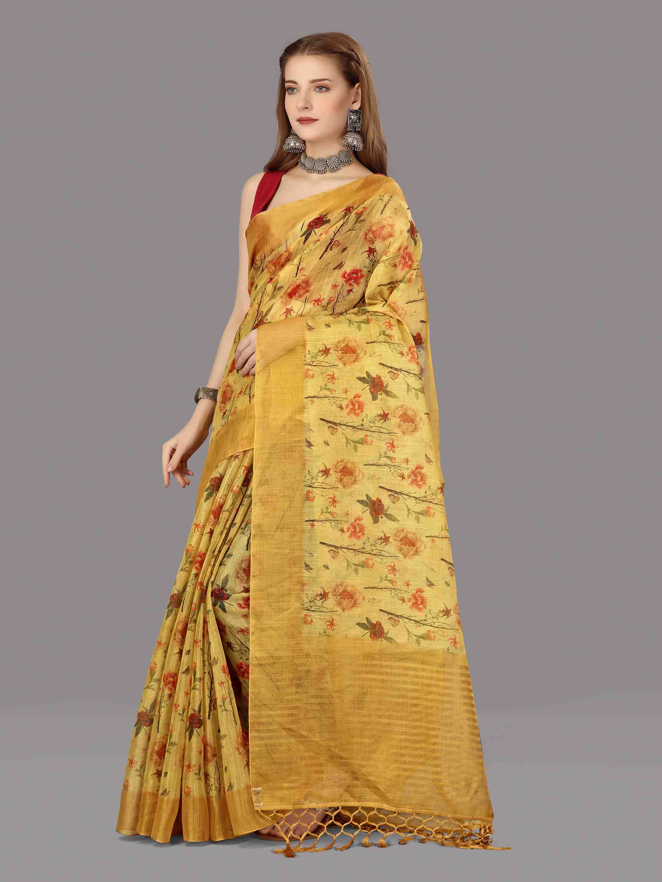 MUSTARD DIGITAL CHITT PALLU SAREE