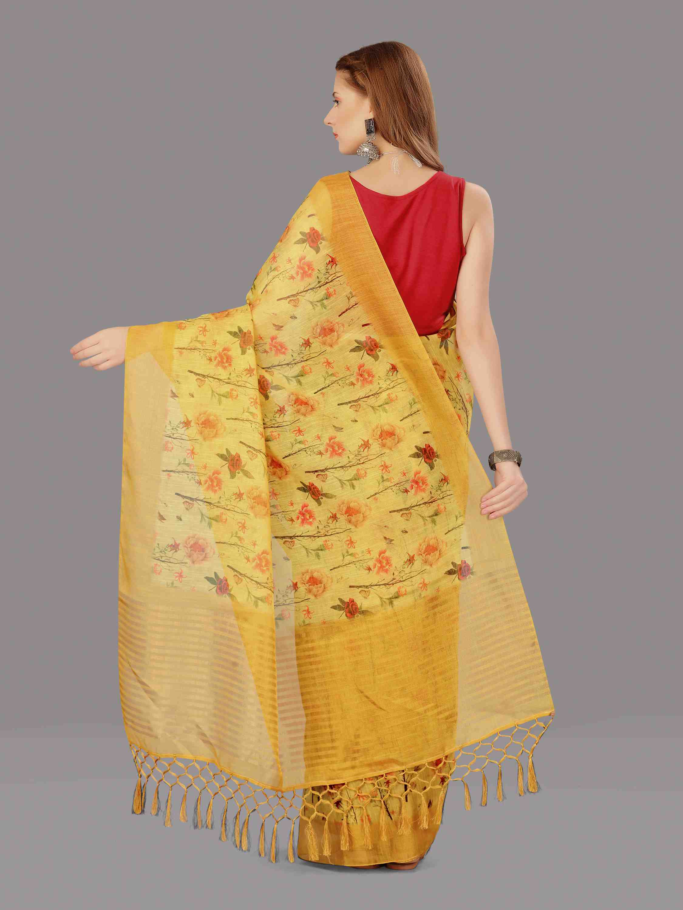 MUSTARD DIGITAL CHITT PALLU SAREE