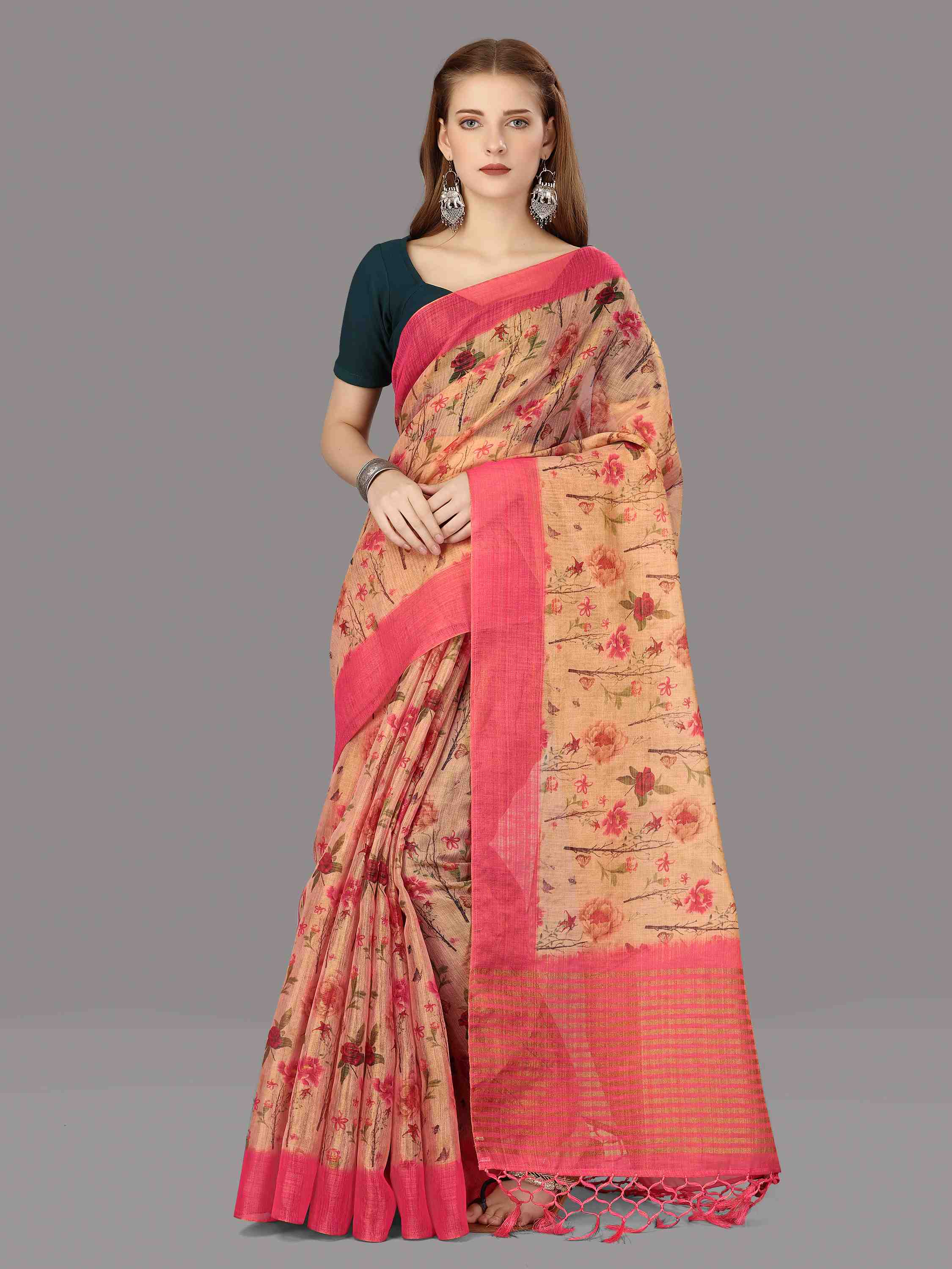 PEACH DIGITAL CHITT PALLU SAREE