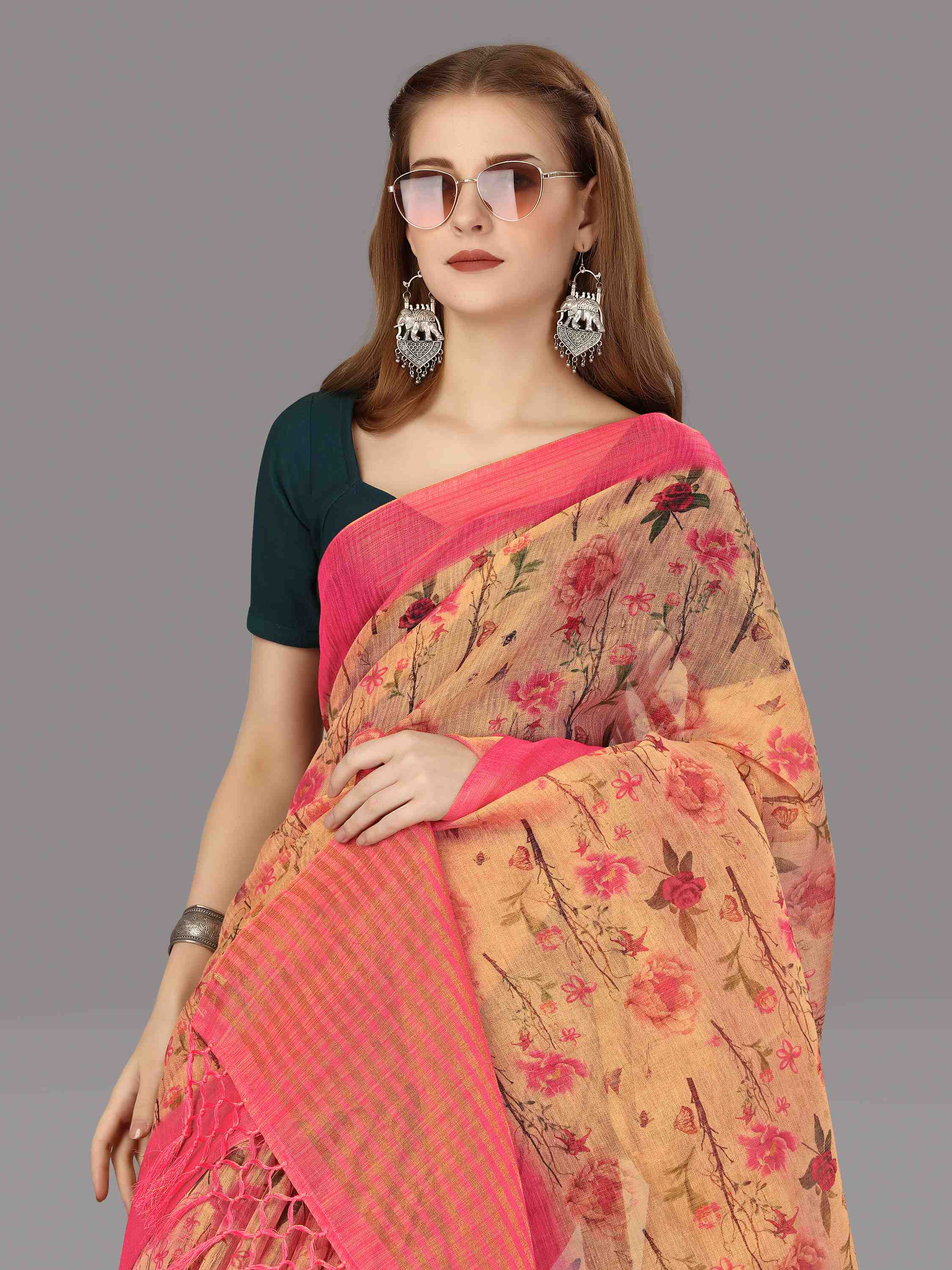 PEACH DIGITAL CHITT PALLU SAREE