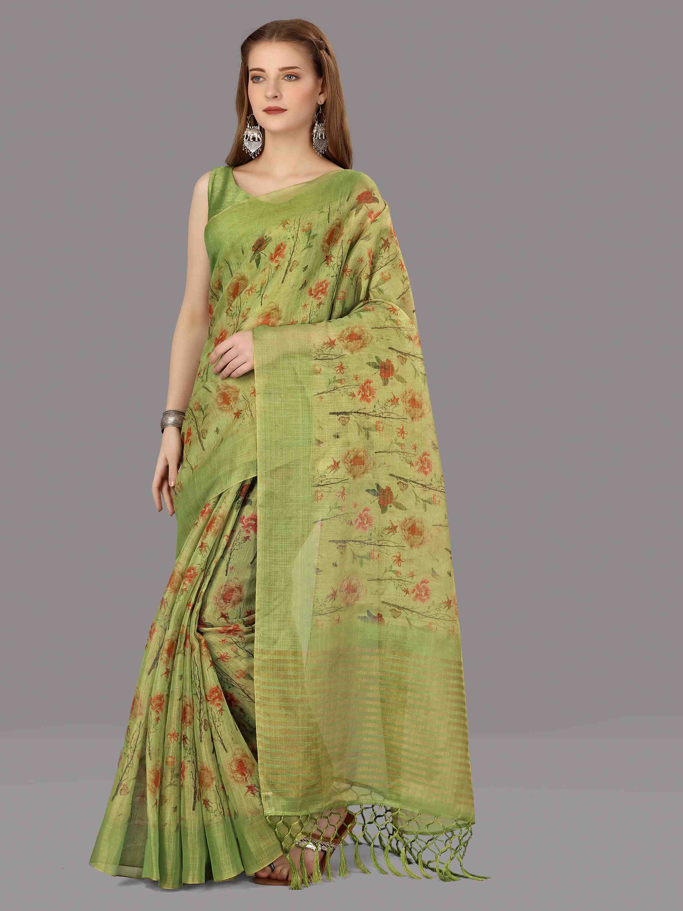 PISTA DIGITAL CHITT PALLU SAREE