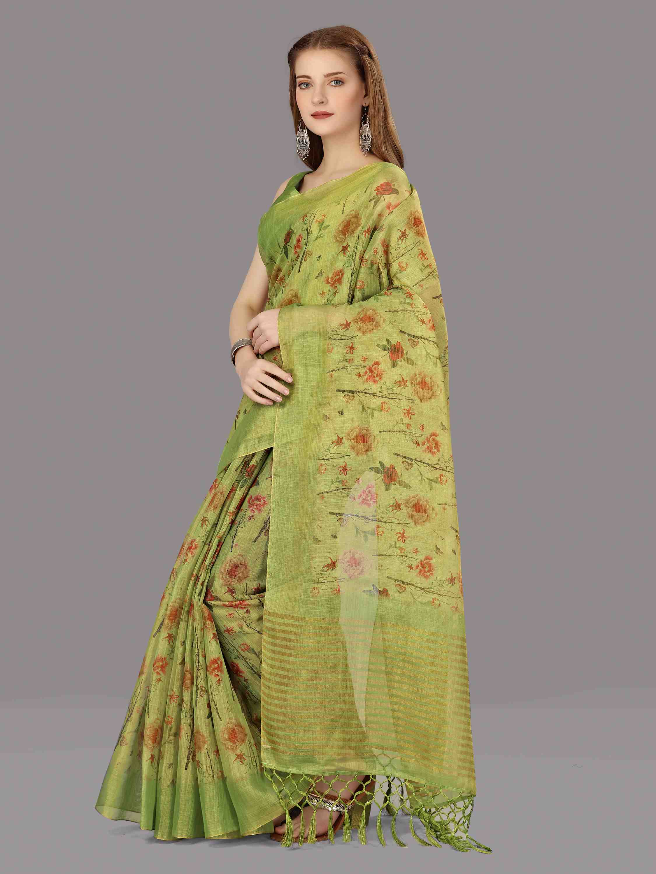 PISTA DIGITAL CHITT PALLU SAREE