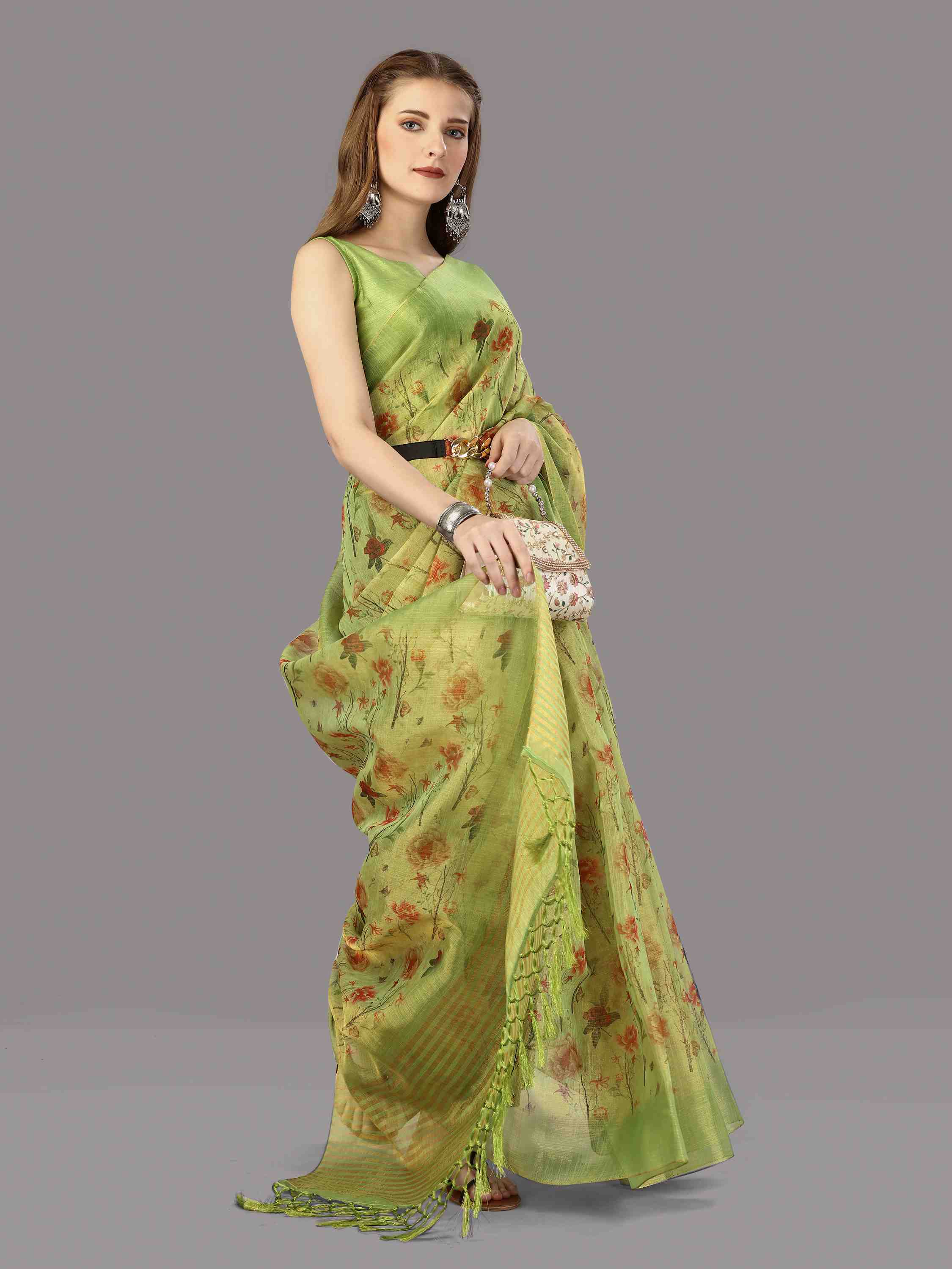 PISTA DIGITAL CHITT PALLU SAREE