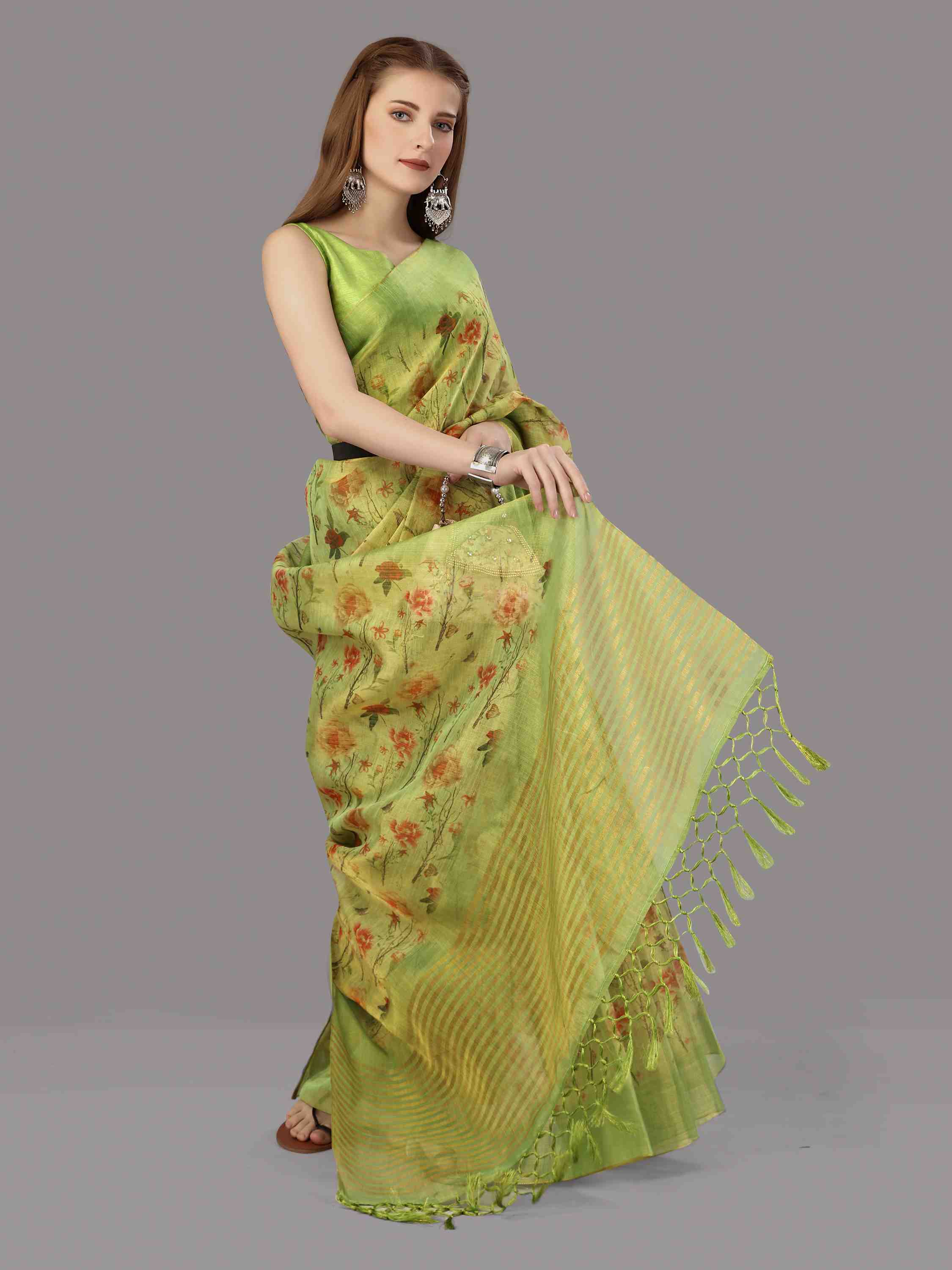 PISTA DIGITAL CHITT PALLU SAREE