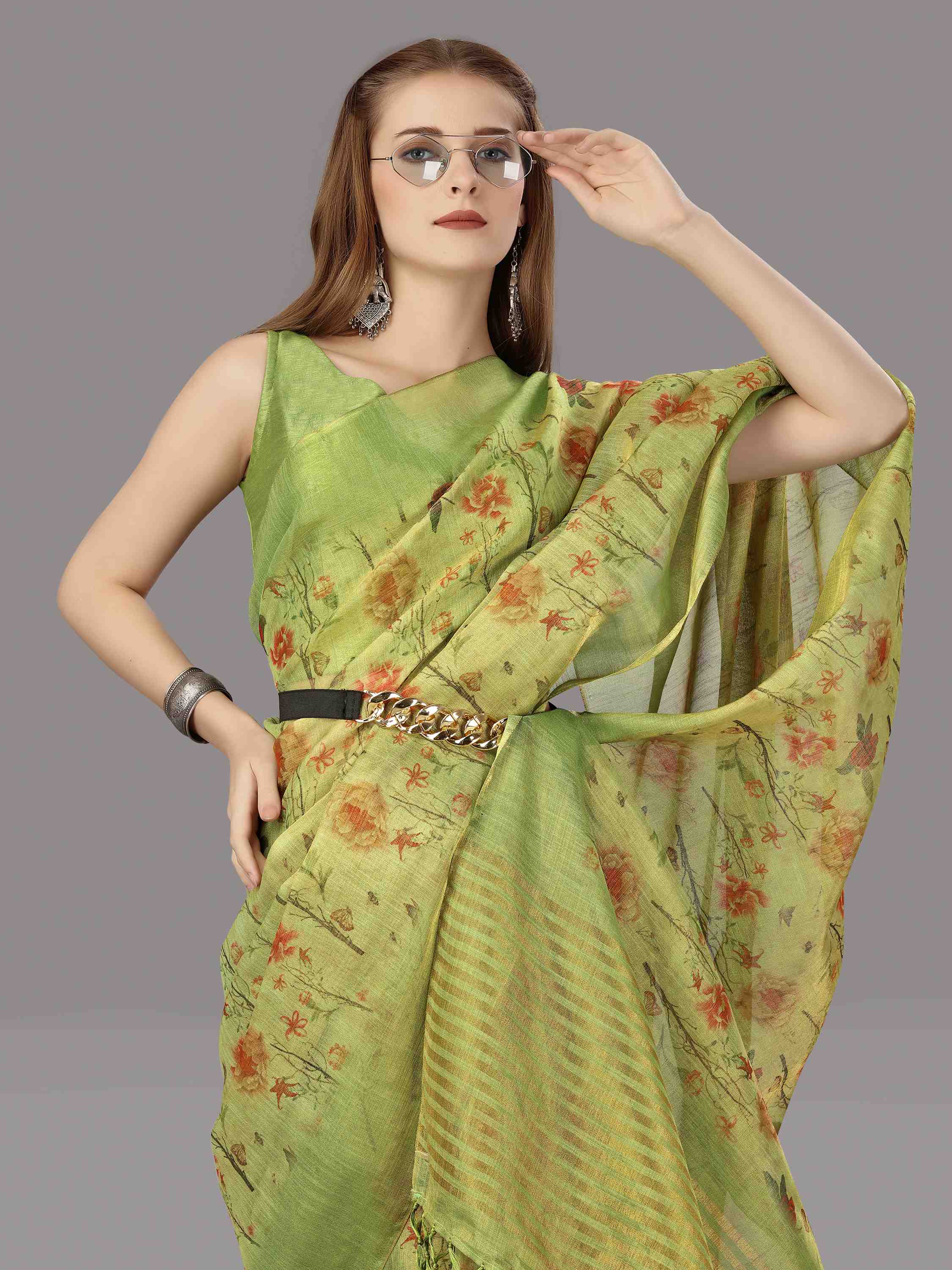 PISTA DIGITAL CHITT PALLU SAREE