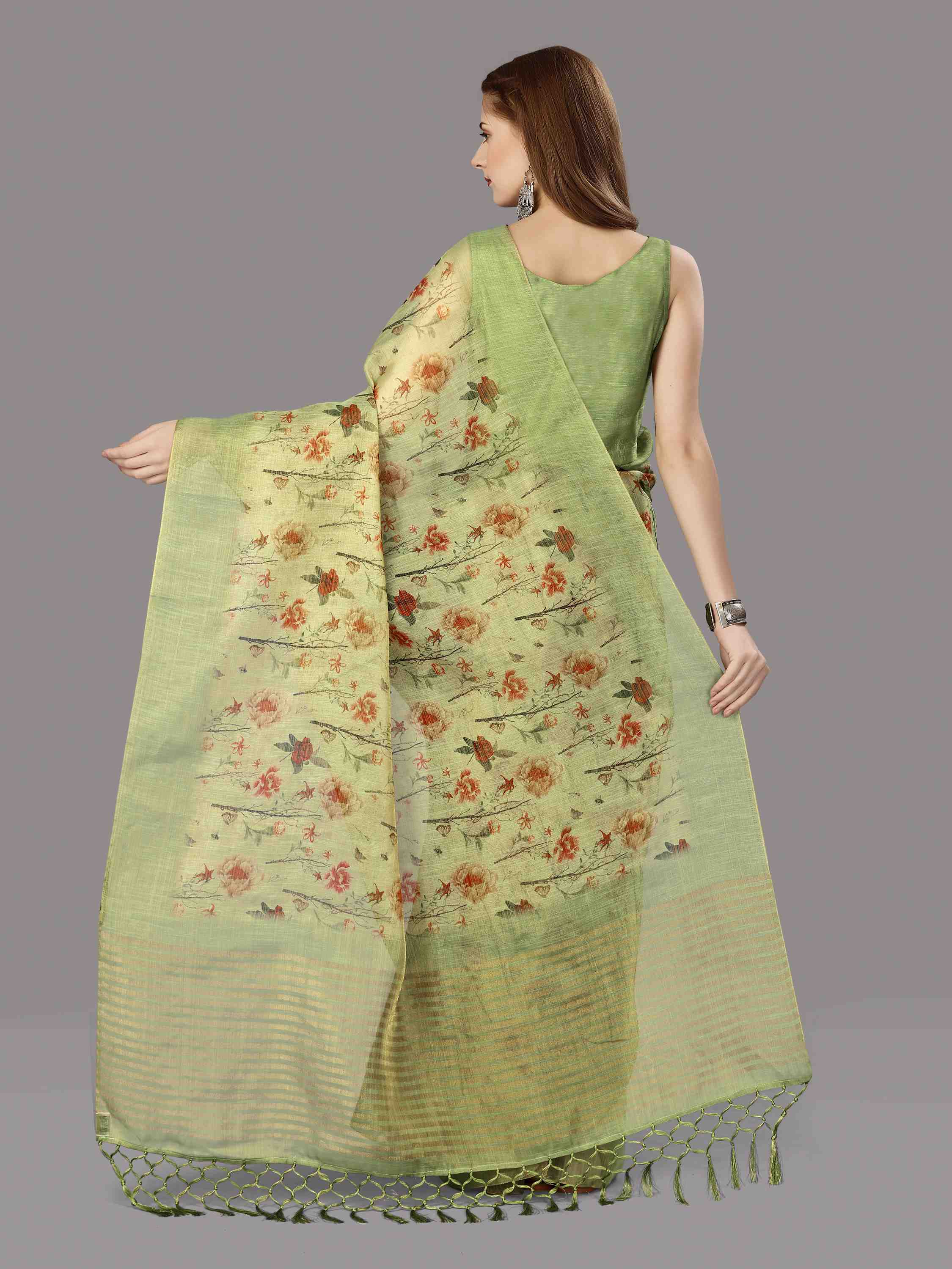 PISTA DIGITAL CHITT PALLU SAREE