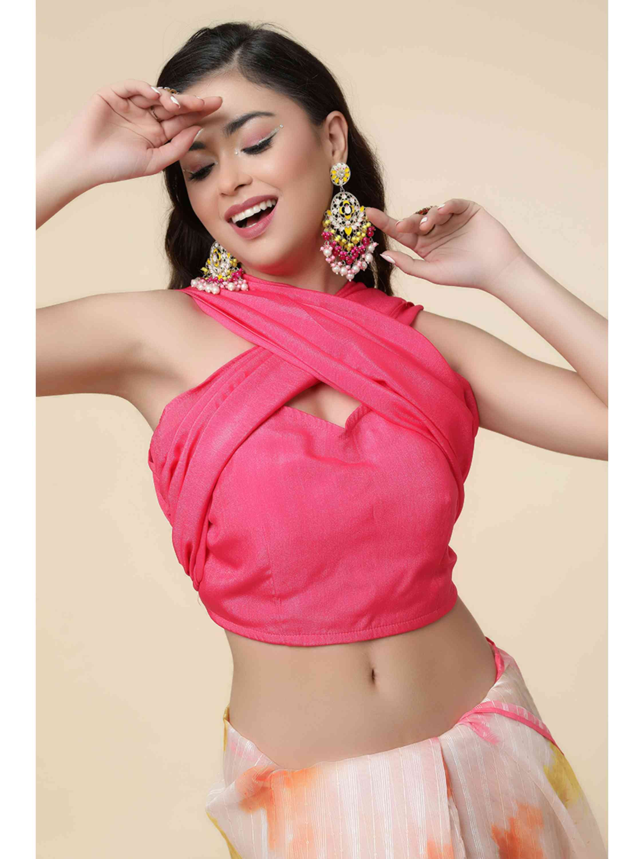 DUNGRANI PINK POLO ORGANZA SAREE WITH BLOUSE