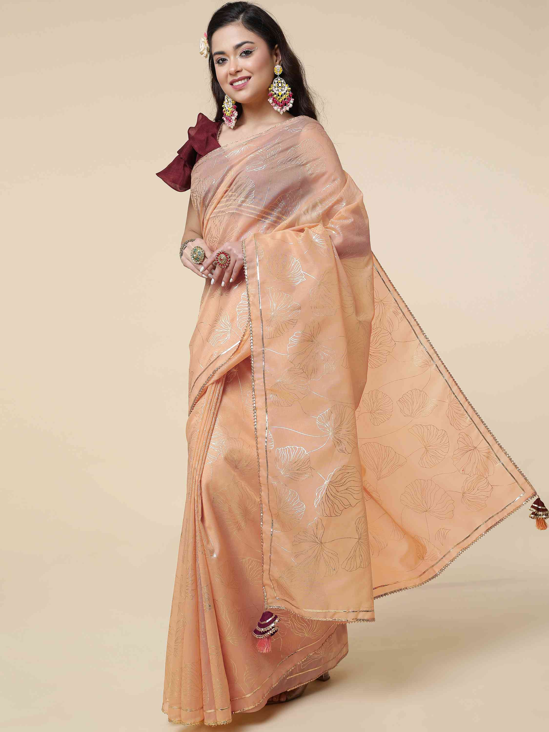 DUNGRANI PEACH ORGANZA FOIL SAREE WITH BLOUSE