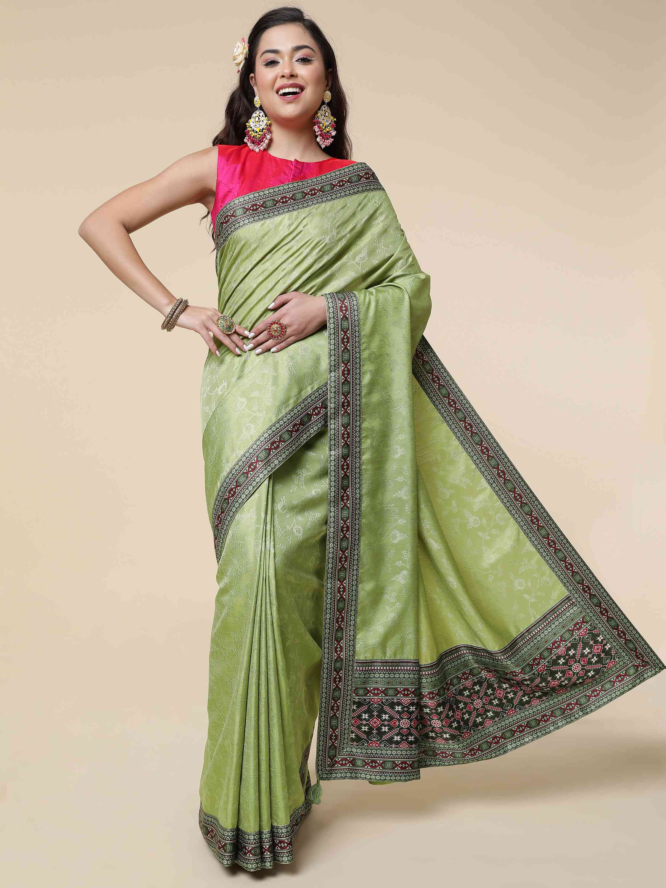 PISTA IRISH JACQUARD SAREE WITH BLOUSE