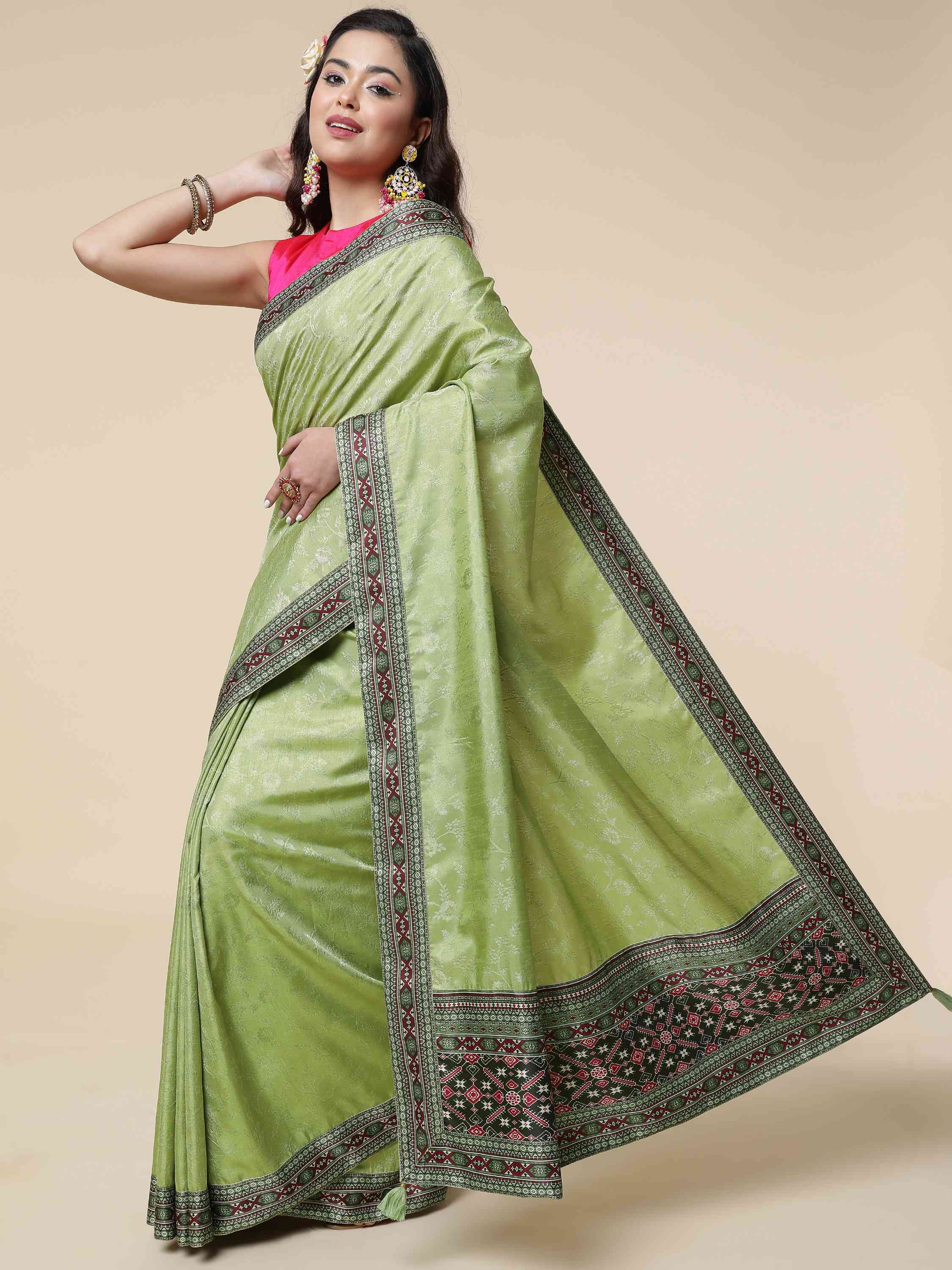 PISTA IRISH JACQUARD SAREE WITH BLOUSE