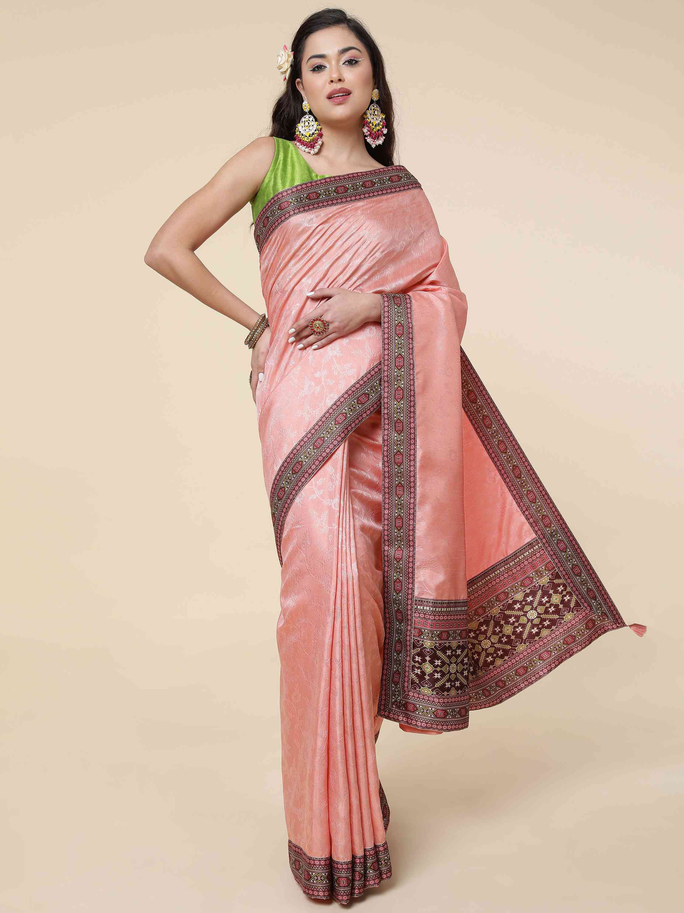 PEACH IRISH JACQUARD SAREE WITH BLOUSE