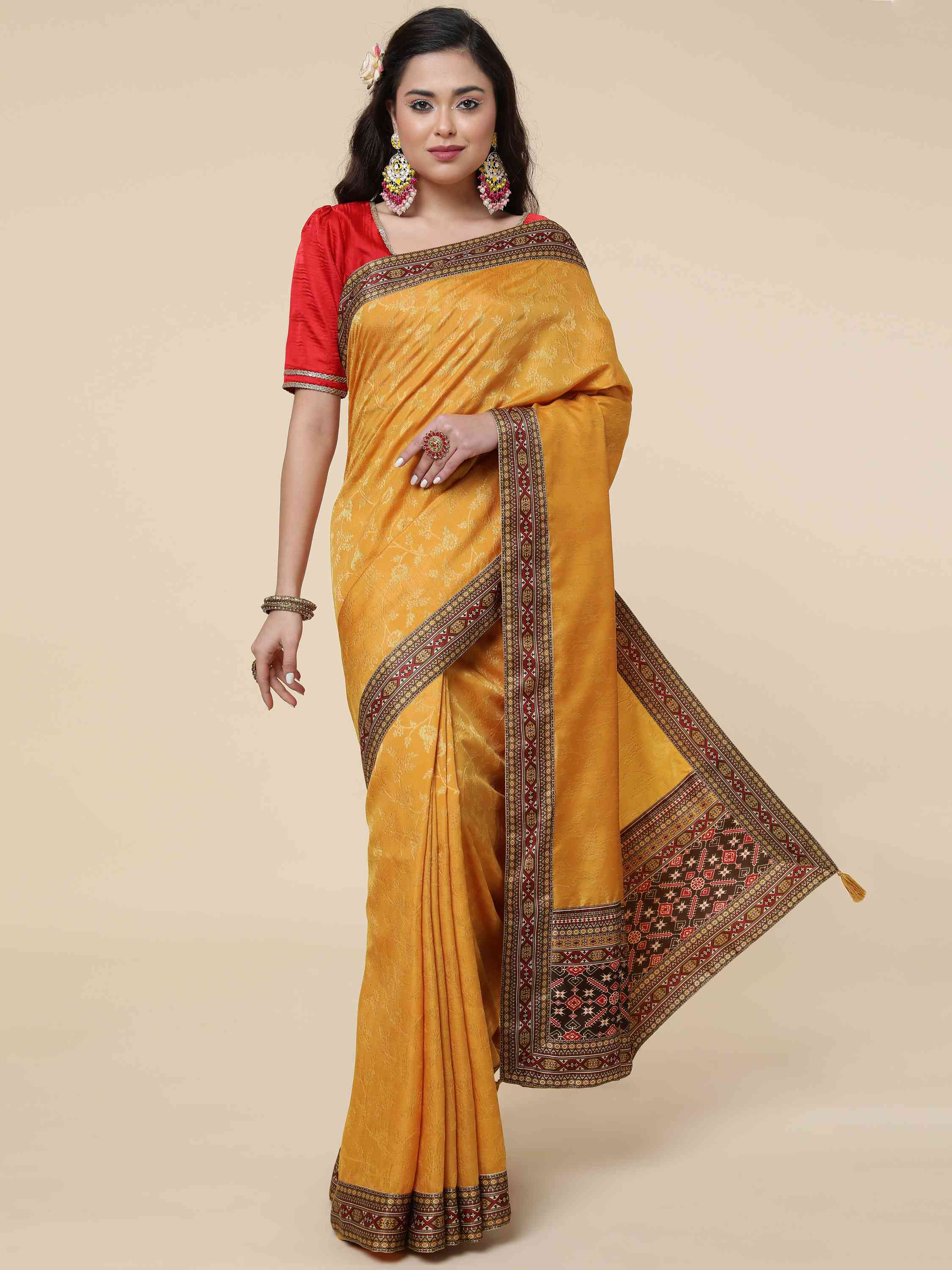 MUSTARD IRISH JACQUARD SAREE WITH BLOUSE