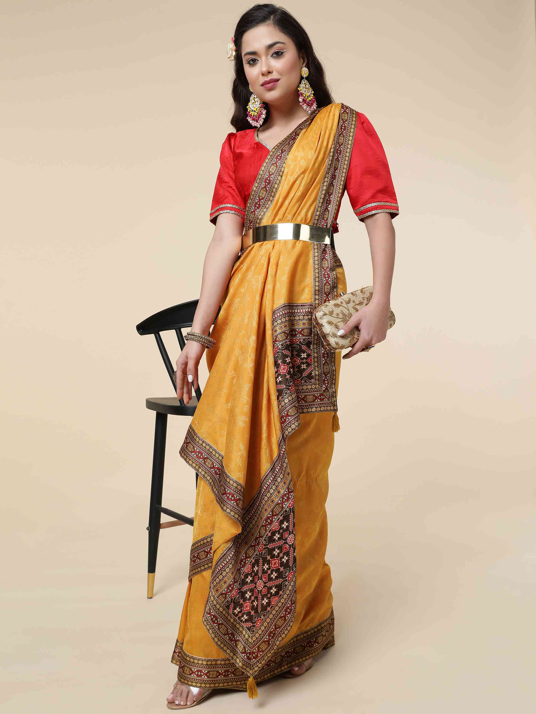 MUSTARD IRISH JACQUARD SAREE WITH BLOUSE