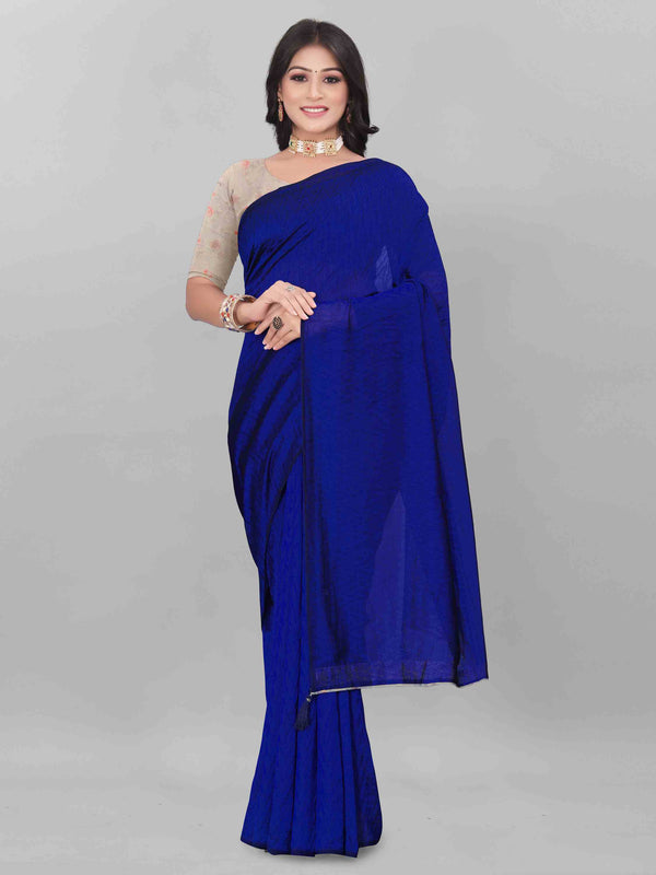 NAVY BLUE SELF TEXTURED SAREE WITH BLOUSE