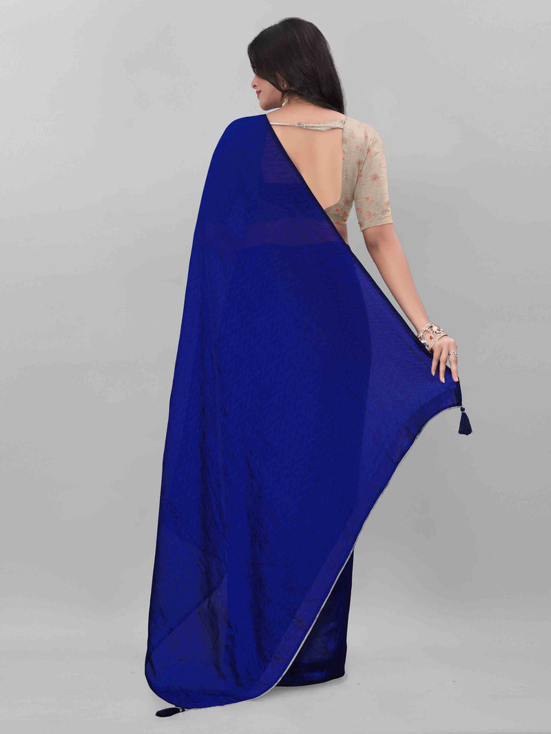 NAVY BLUE SELF TEXTURED SAREE WITH BLOUSE
