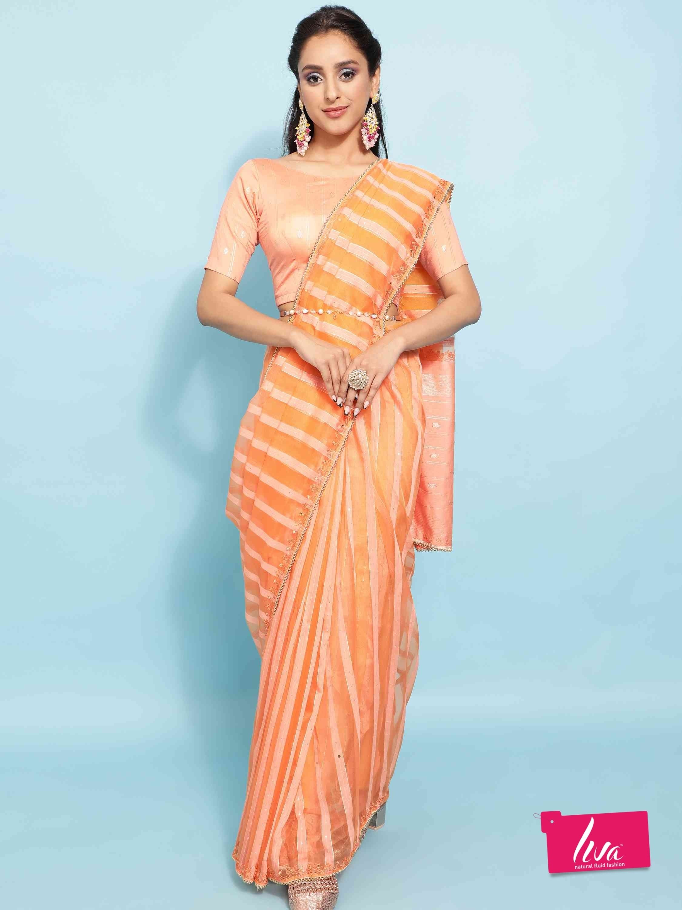 PEACH FEEZY FIGARO LIVA SILK SAREE