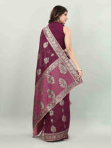 FEEZY LINEN WINE BLACKBERRY SAREE WITH BLOUSE
