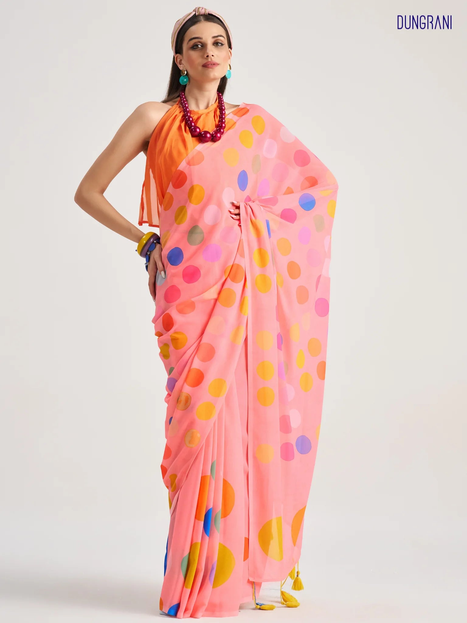 POLKA POPS DIGITAL PRINTED GEORGETTE SAREE WITH BLOUSE