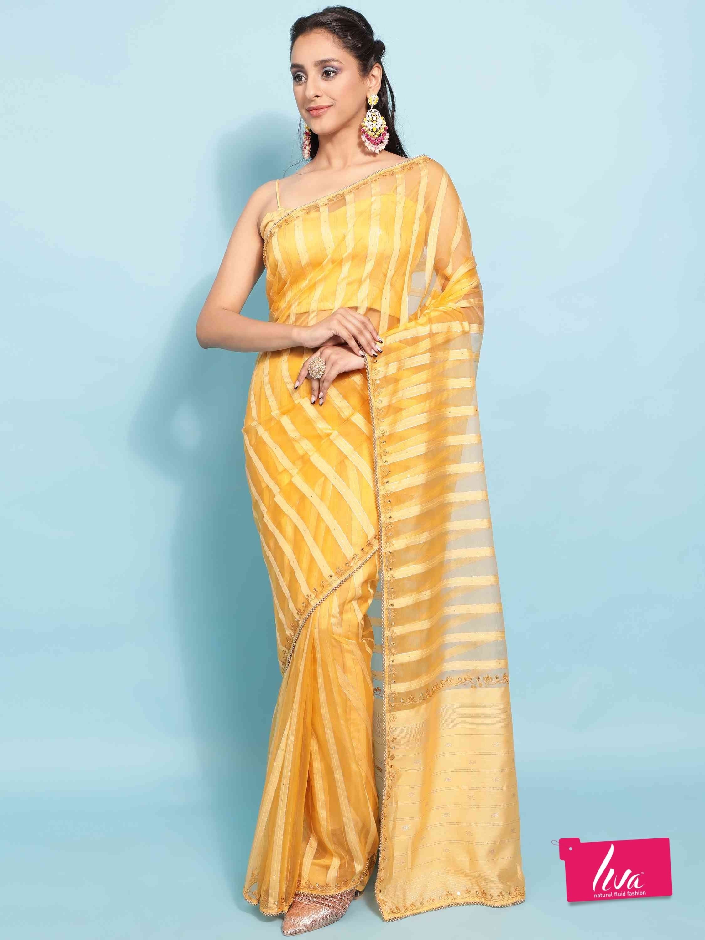 YELLOW FEEZY FIGARO LIVA SILK SAREE