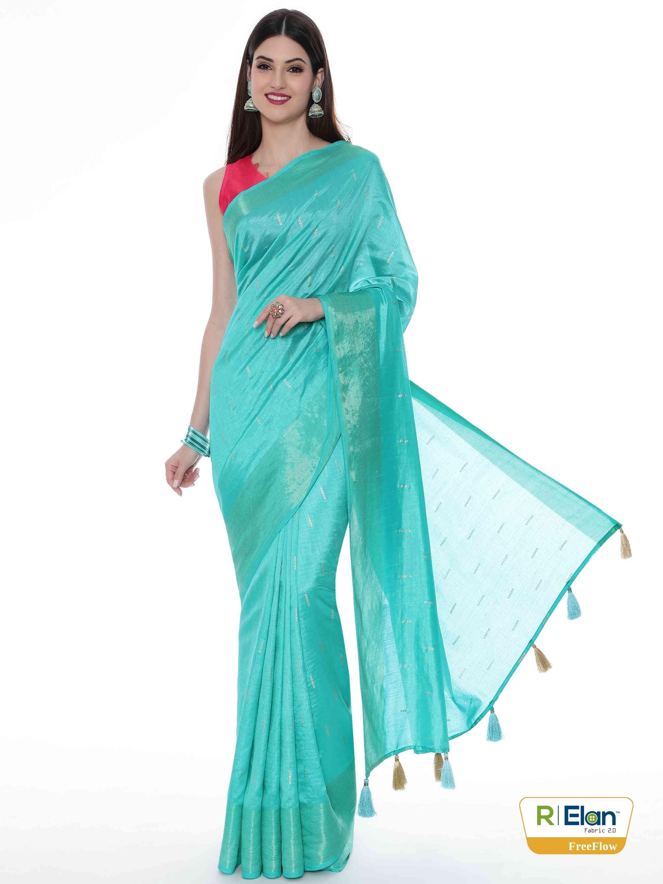 TURQUOISE EVA SILK DOTS BORDER SAREE