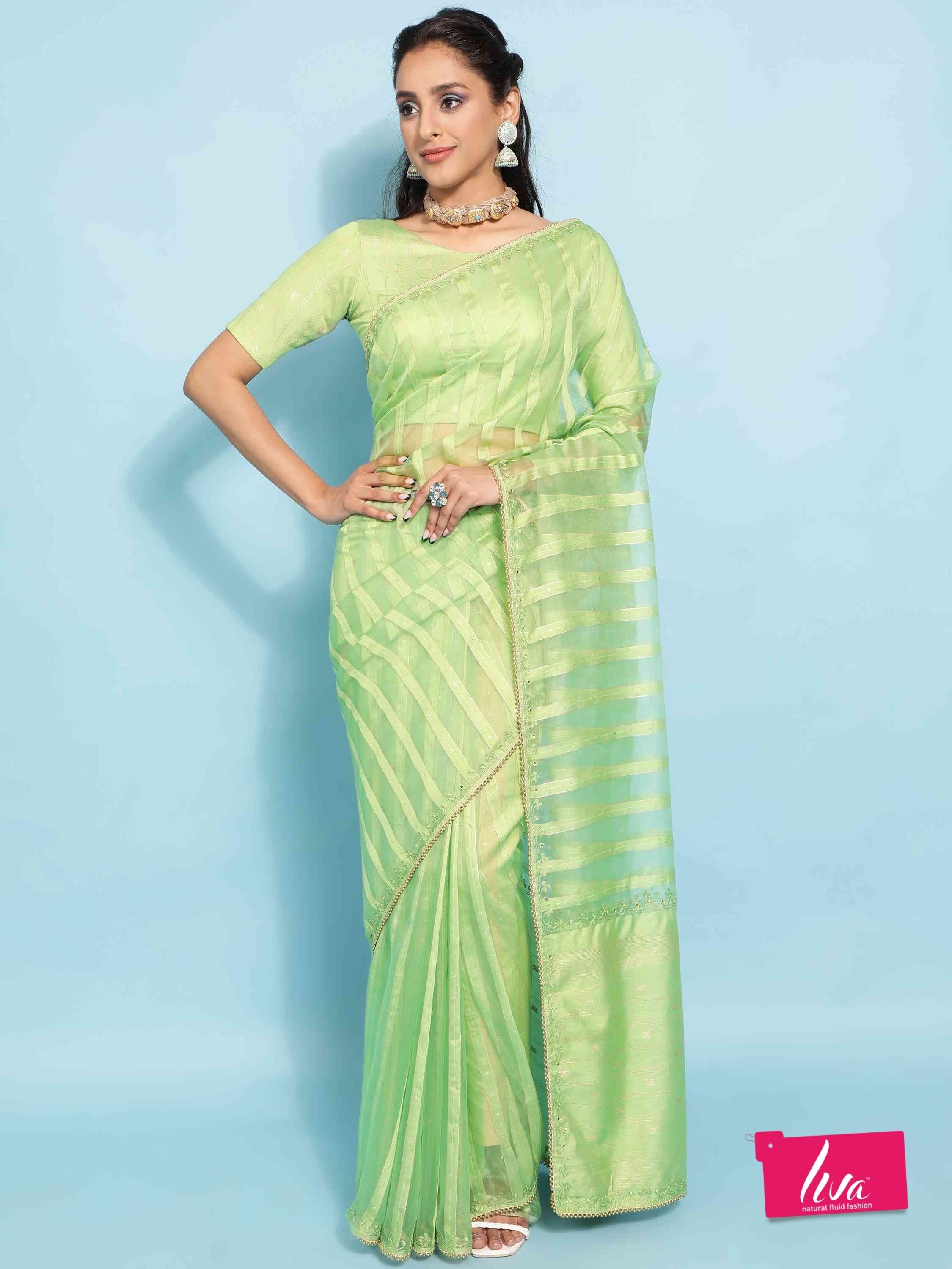 GREEN FEEZY FIGARO LIVA SILK SAREE