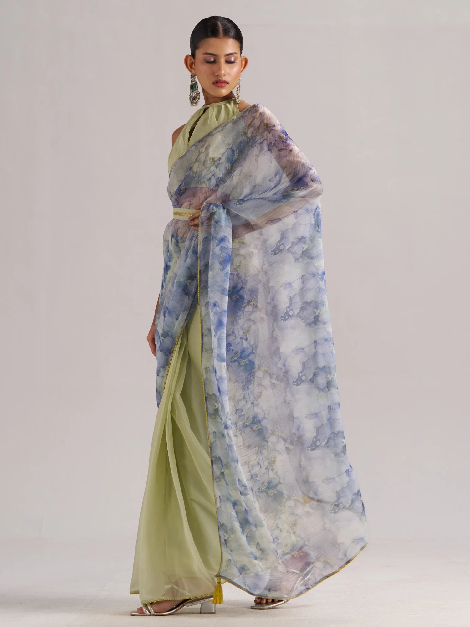 AQUA CRYSTAL READY TO WEAR SAREE WITH BLOUSE
