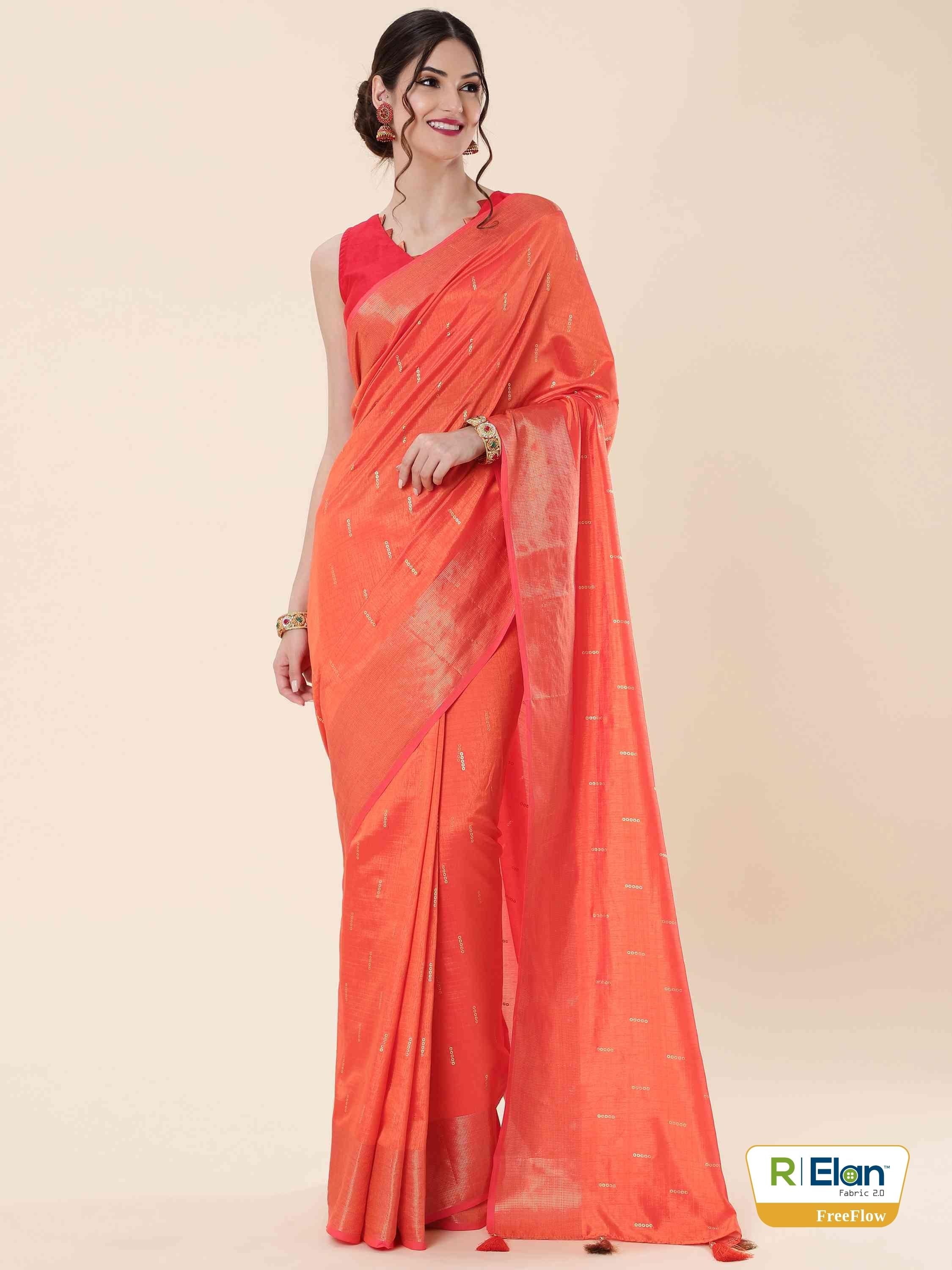 ORANGE EVA SILK DOTS BORDER SAREE