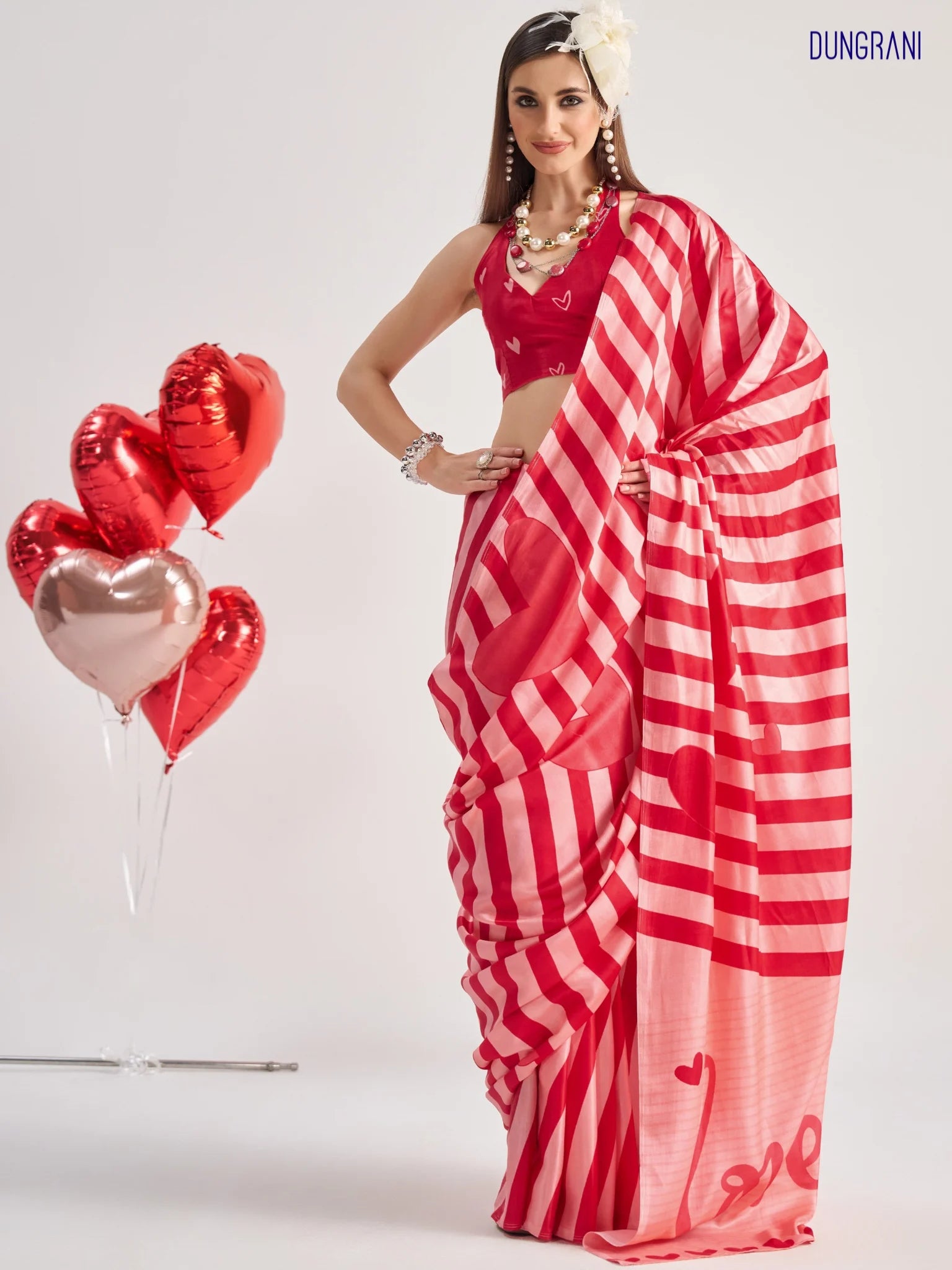 BEMBERG MODAL SATIN DIGITAL PRINTED RED SAREE WITH BLOUSE
