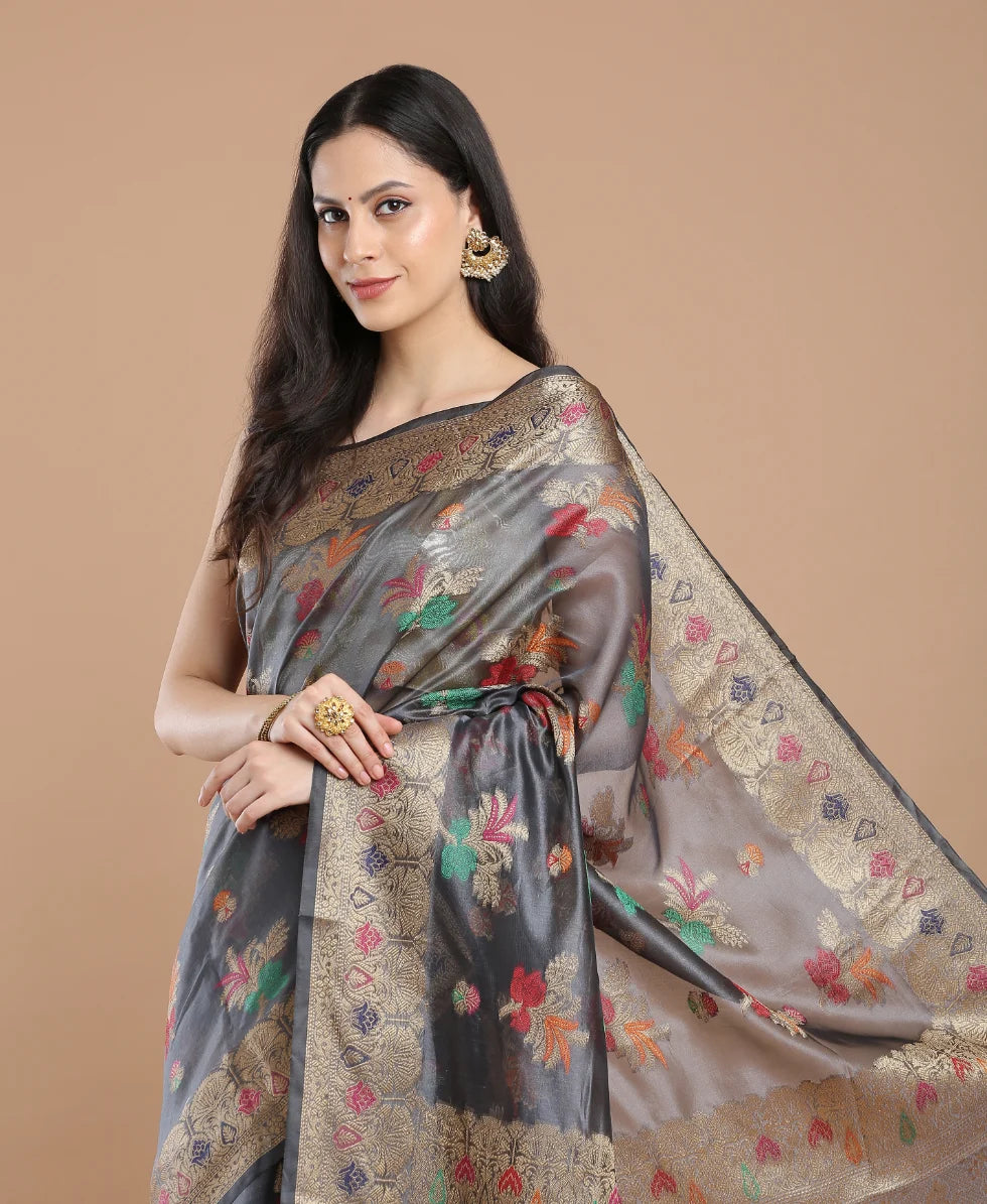 GRAY SILK VICTORIA SAREE