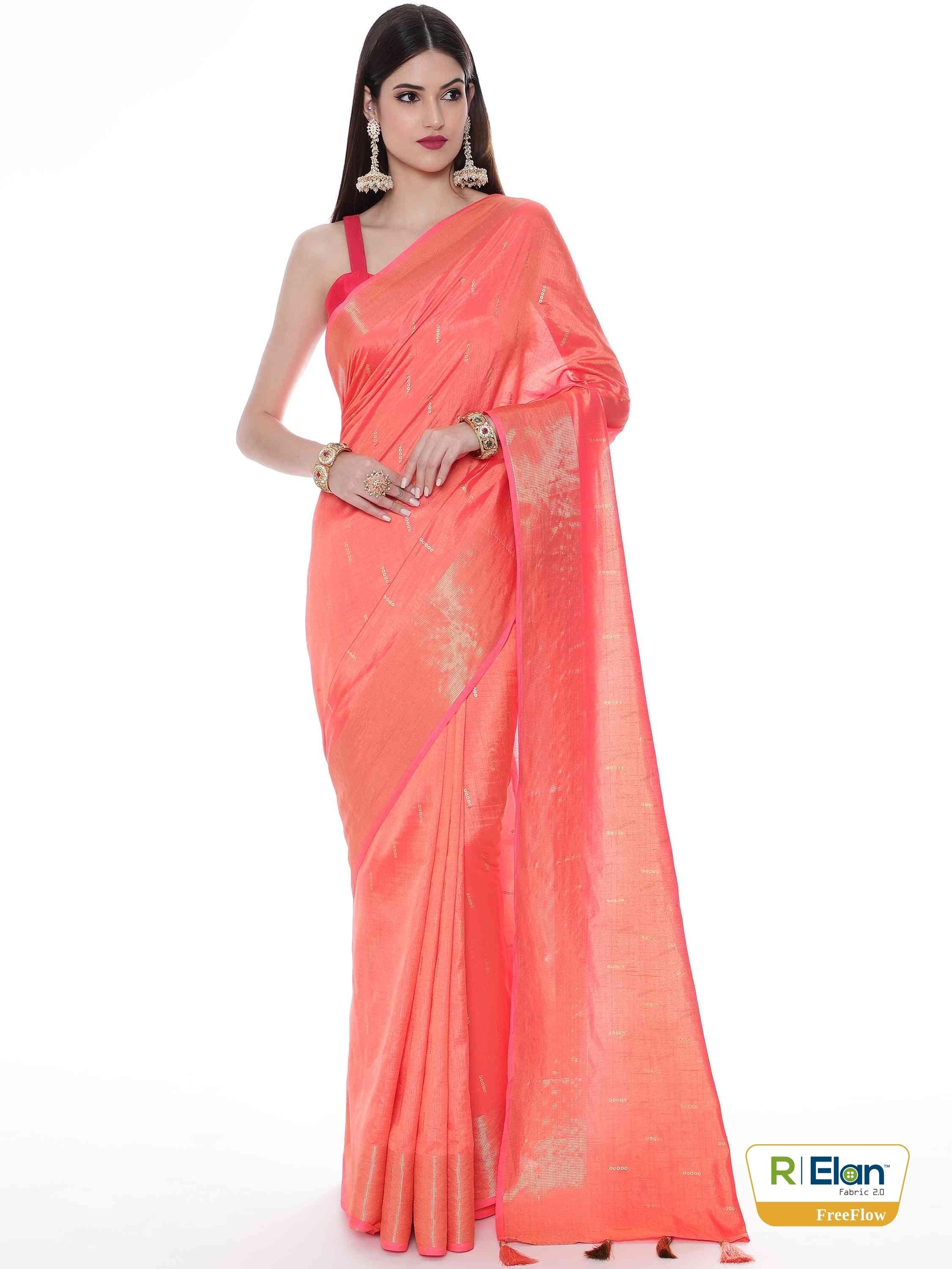 PEACH EVA SILK DOTS BORDER SAREE