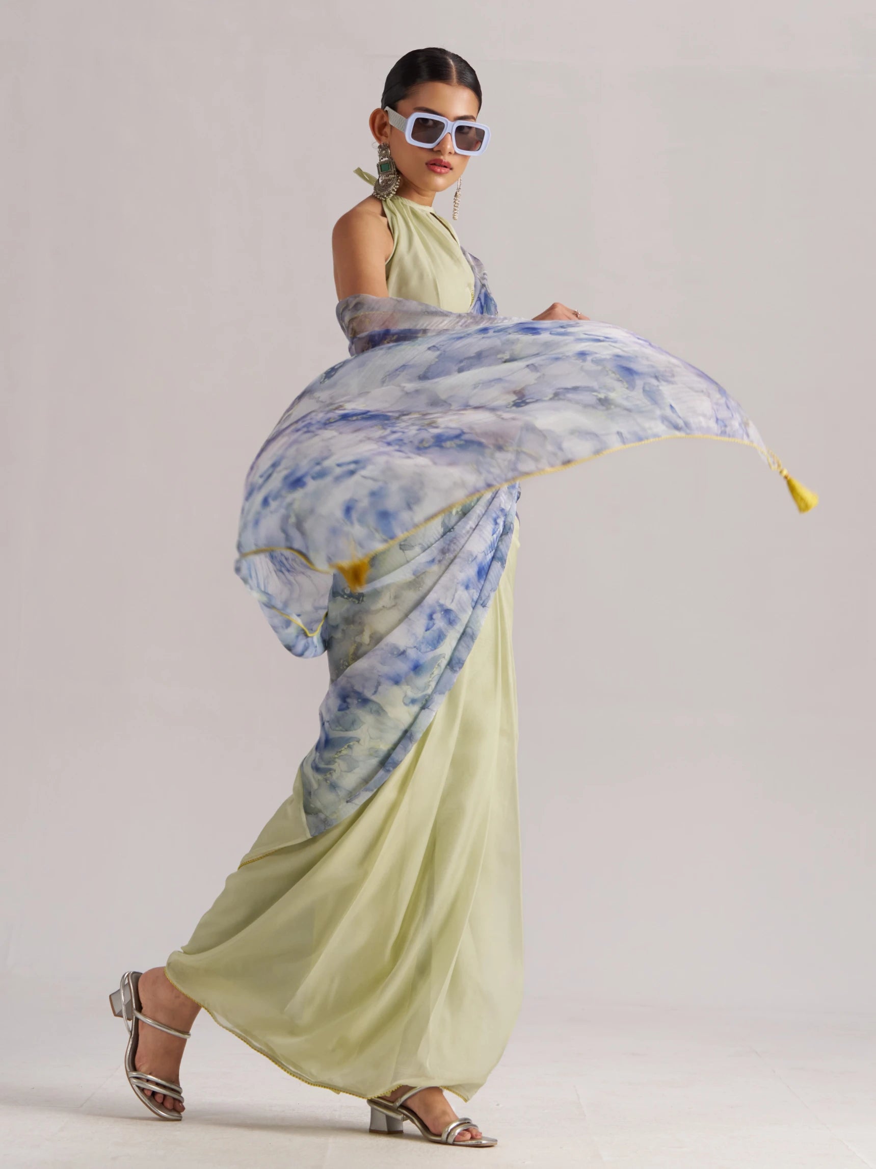 AQUA CRYSTAL READY TO WEAR SAREE WITH BLOUSE