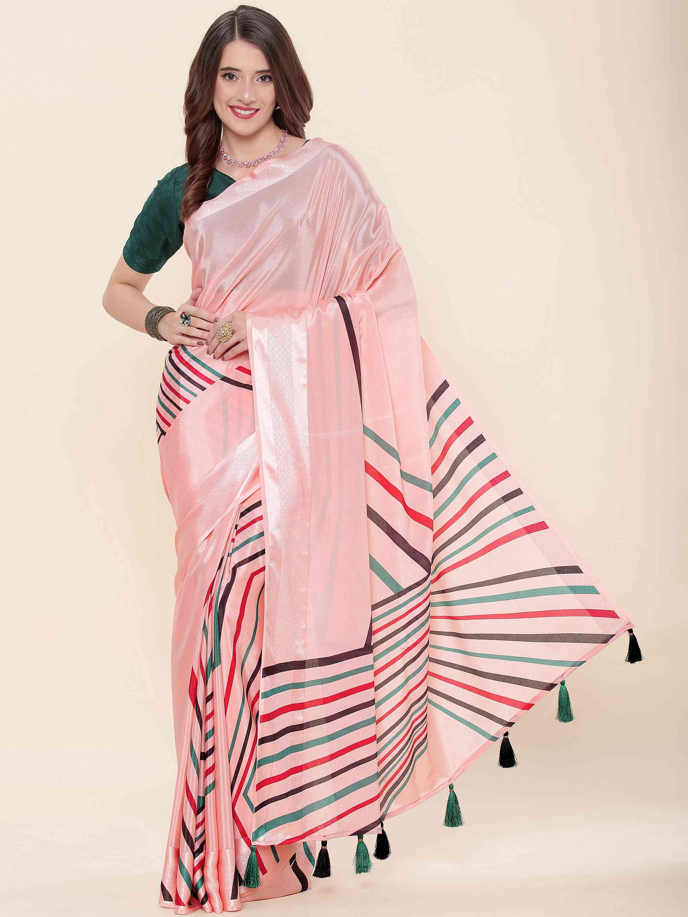 PEACH BLOSSOM CHINON SILK PRINTED SAREE