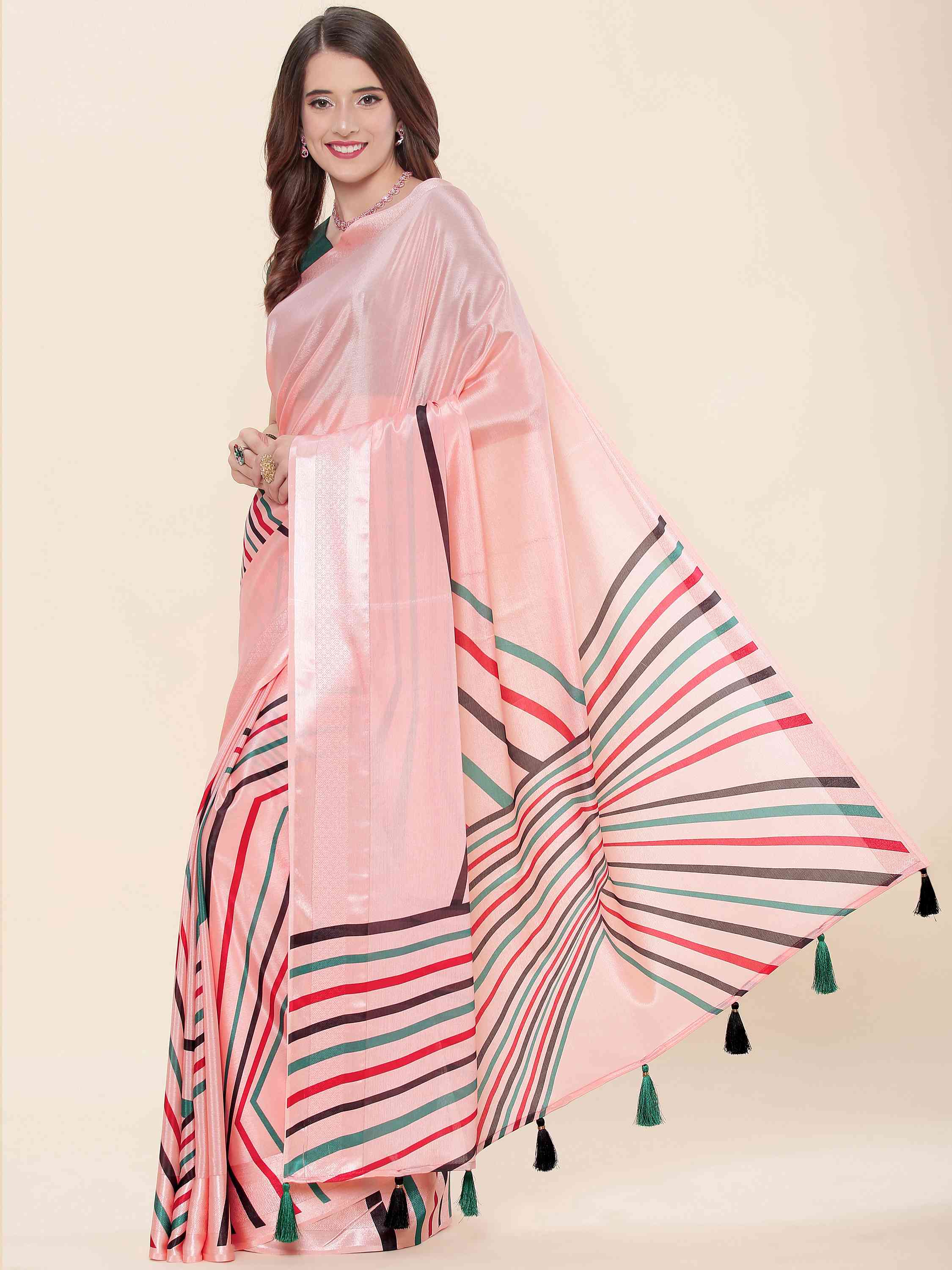 PEACH BLOSSOM CHINON SILK PRINTED SAREE