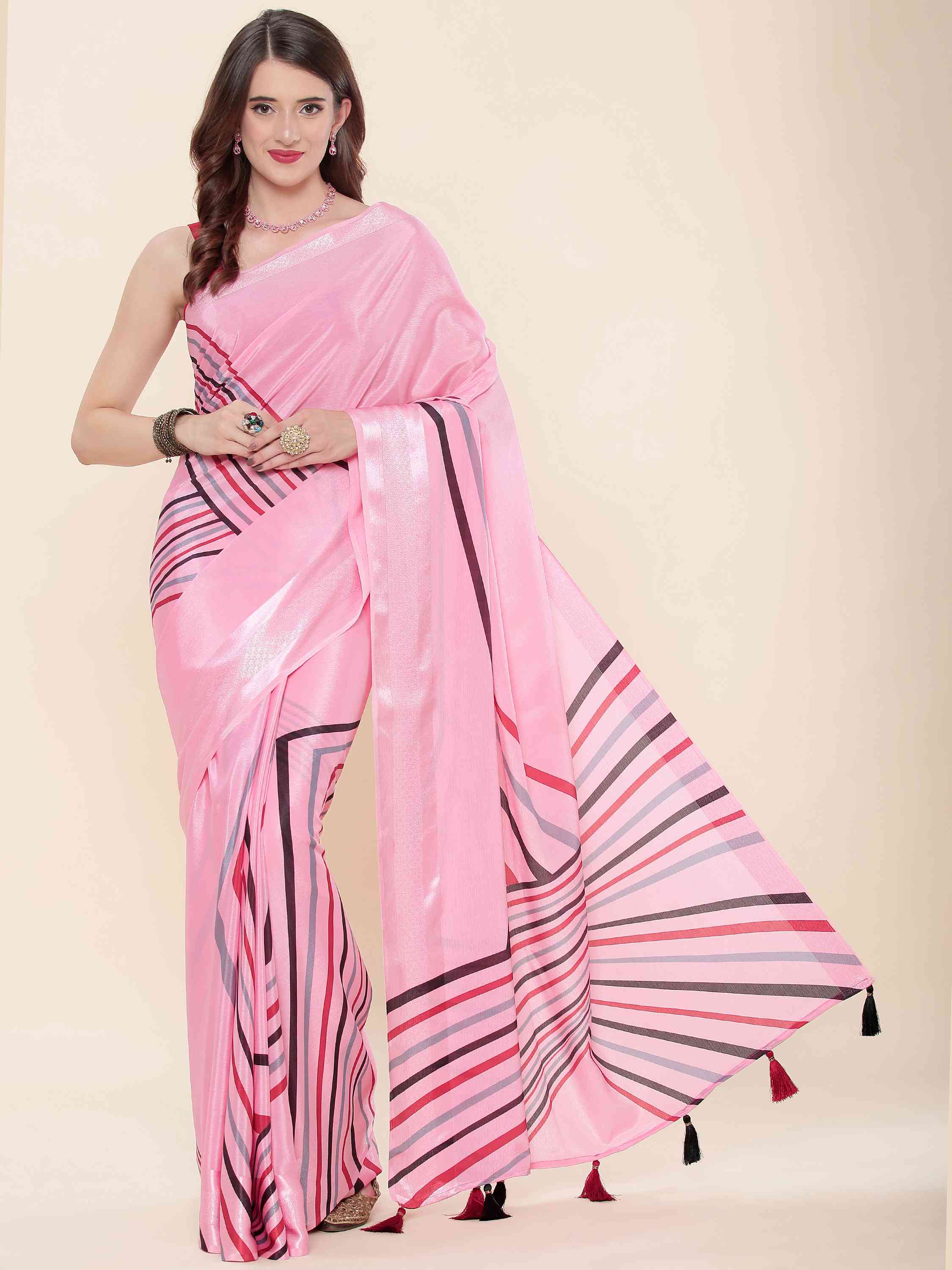 PINK BLOSSOM CHINON SILK PRINTED SAREE