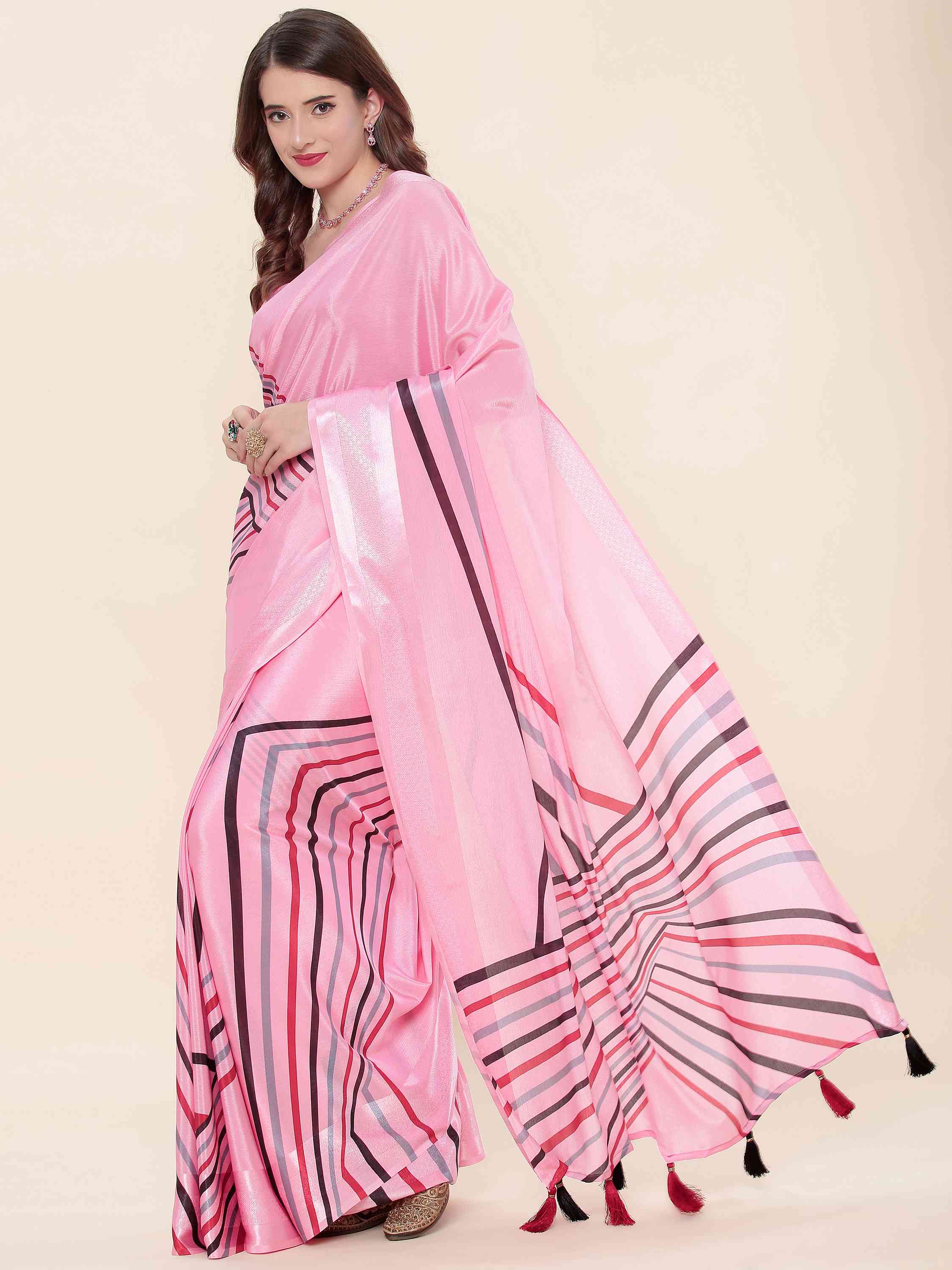 PINK BLOSSOM CHINON SILK PRINTED SAREE