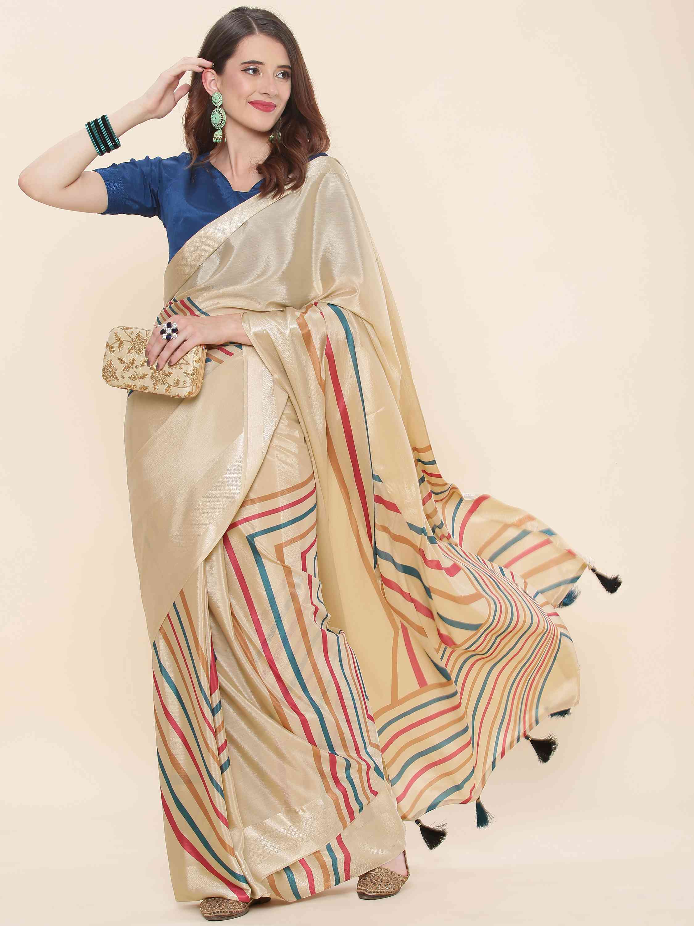 CHIKOO BLOSSOM CHINON SILK PRINTED SAREE