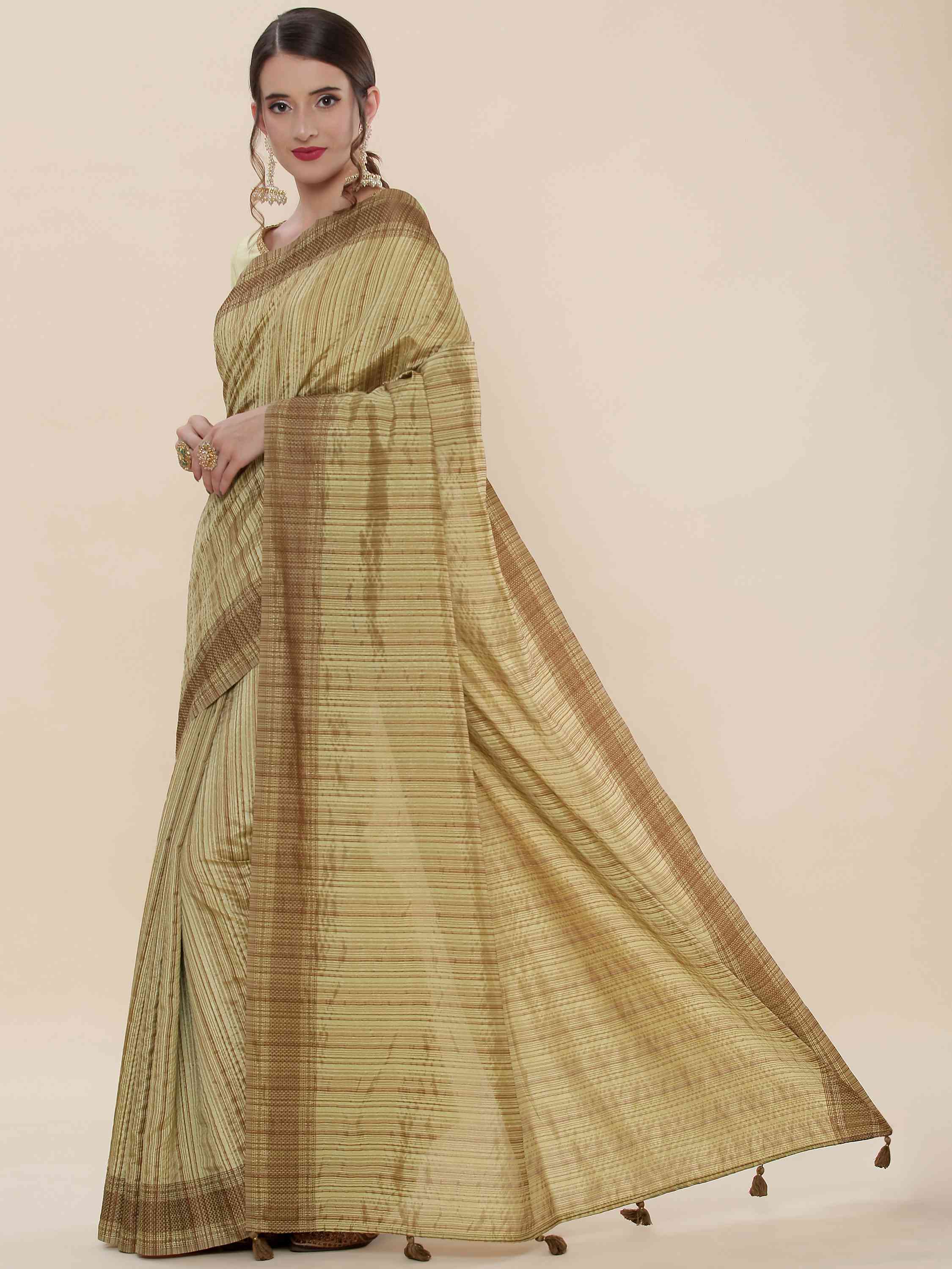 OLIVE GREEN BEETLE SILK SAREE WITH BLOUSE