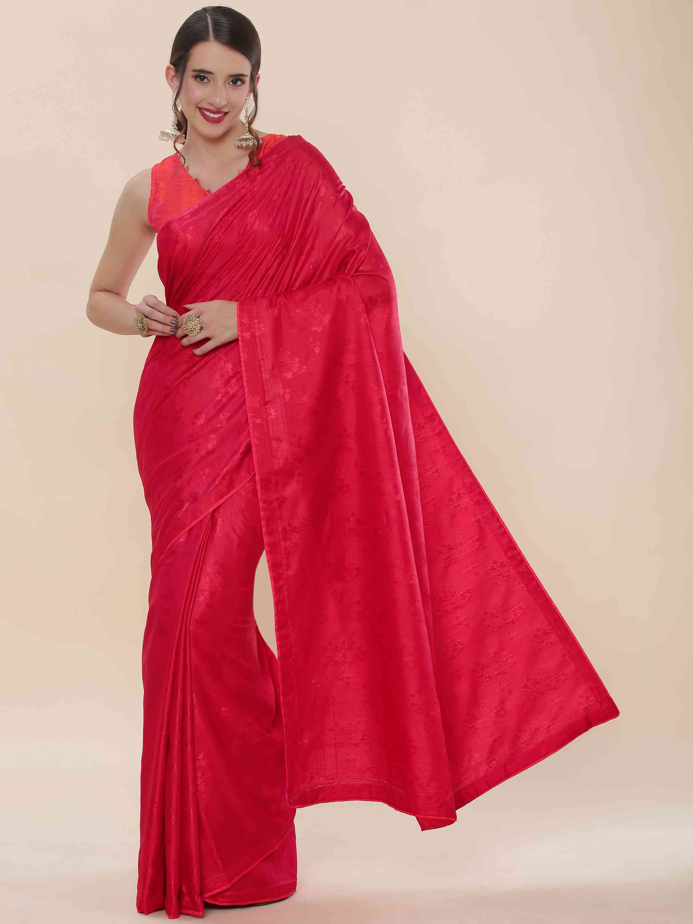 RED BLENDED SILK IRISH JACQUARD SAREE