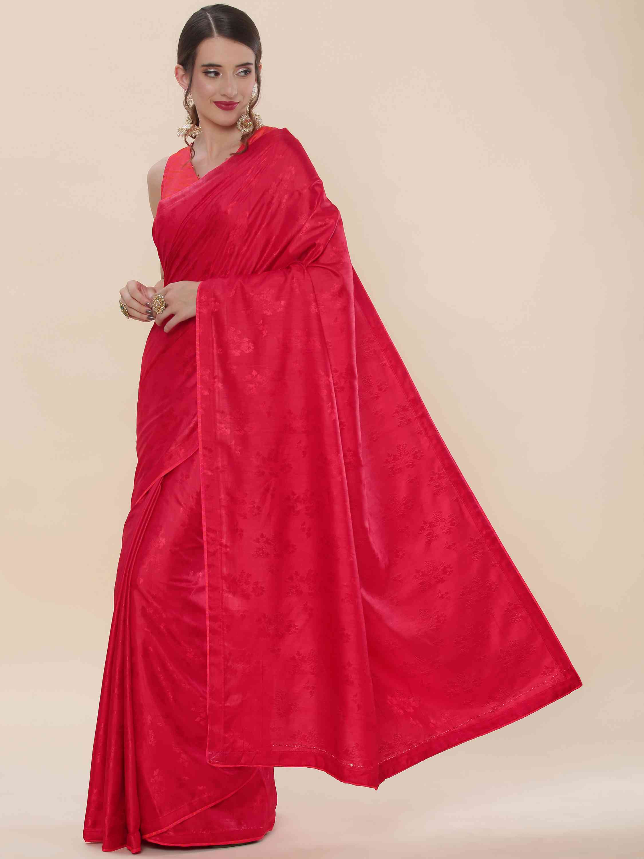 RED BLENDED SILK IRISH JACQUARD SAREE