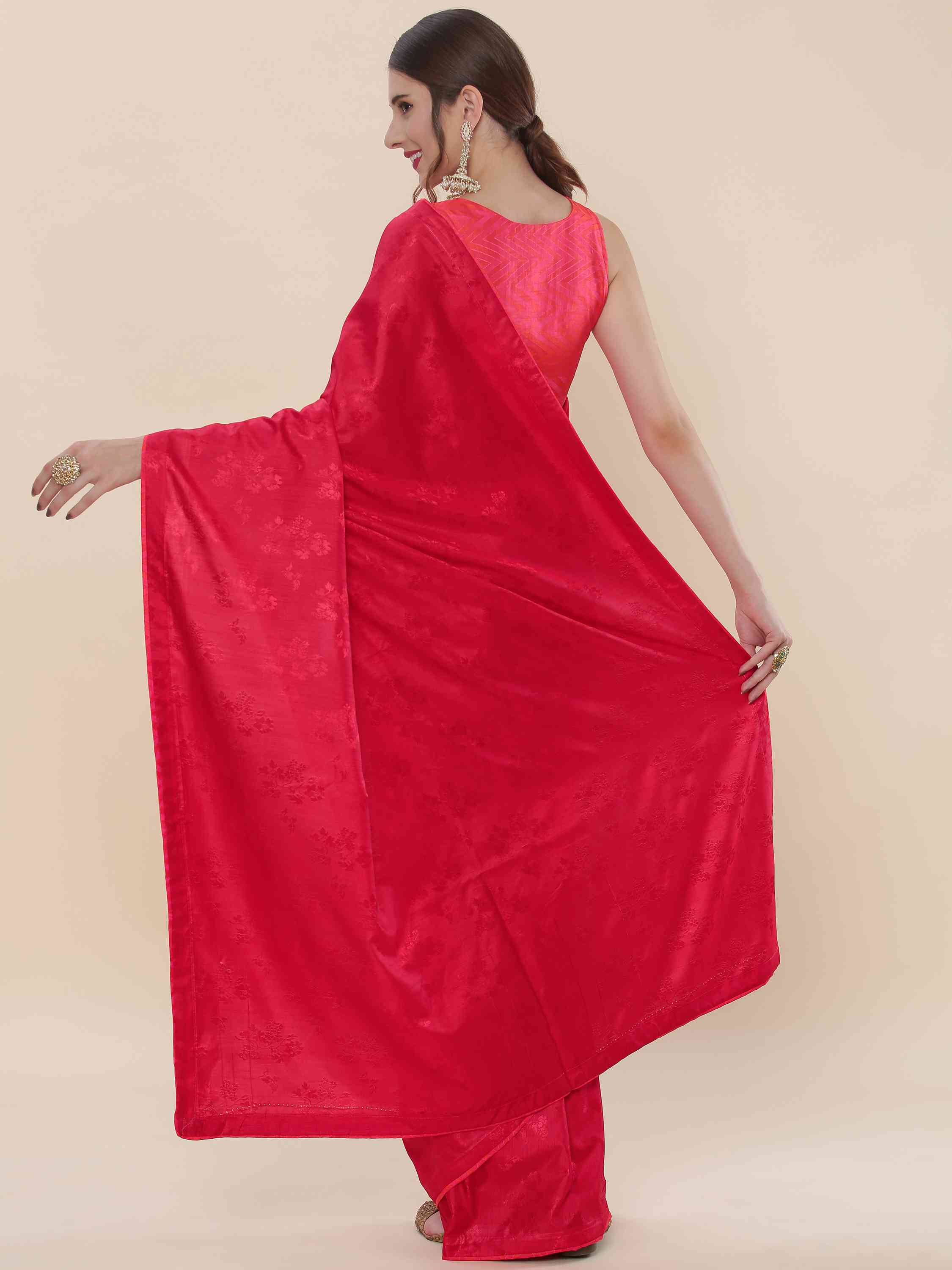 RED BLENDED SILK IRISH JACQUARD SAREE