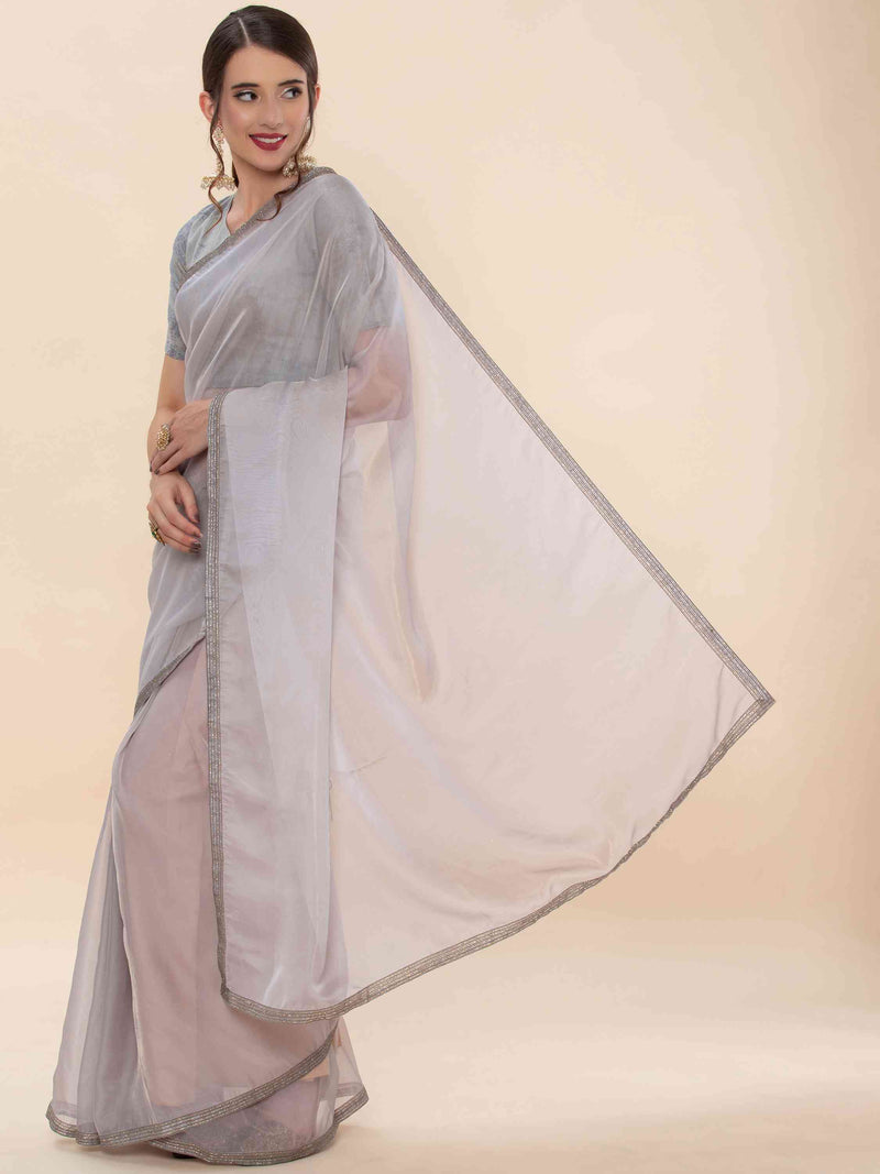 DUNGRANI GRAY COPPER ORGANZA SILK SAREE