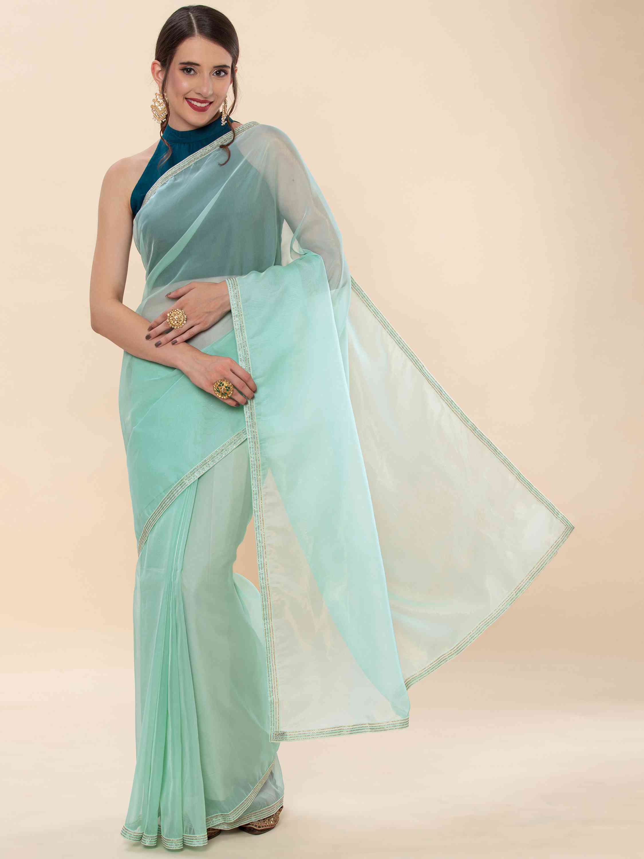 DUNGRANI TURQUOISE COPPER ORGANZA SILK SAREE