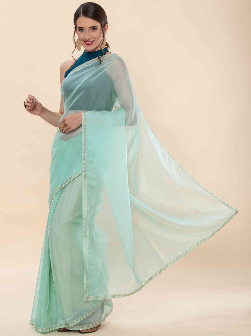 DUNGRANI TURQUOISE COPPER ORGANZA SILK SAREE