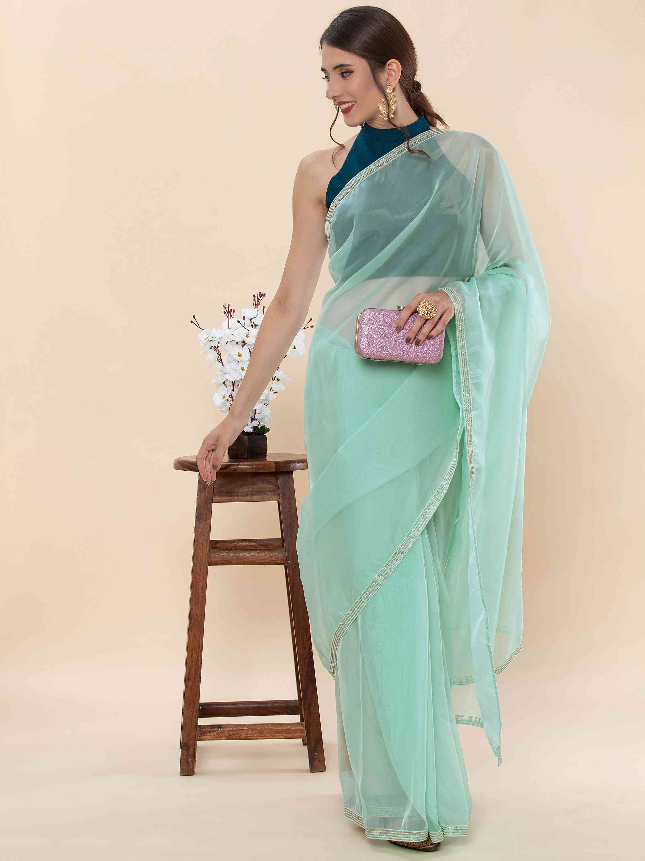 DUNGRANI TURQUOISE COPPER ORGANZA SILK SAREE